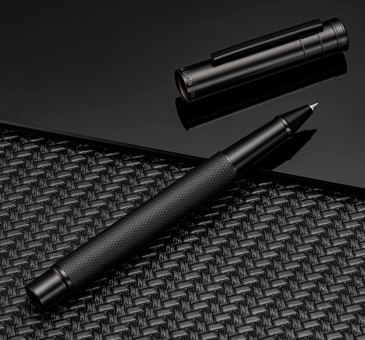 Hongdian Matte Black Forest Rollerball Pen with Schmidt Black Ink Refill, Classic Design with Metal Case for Business Signature