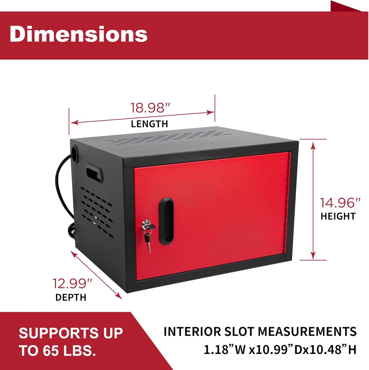 12 Device Charging Station for Laptops/Tablets/iPads/Chromebooks,12 Bay Wall-Mount Lockable Charging Cabinet with Power Socket, Laptop & Tablet Storage Cart(12 Bay-Red)