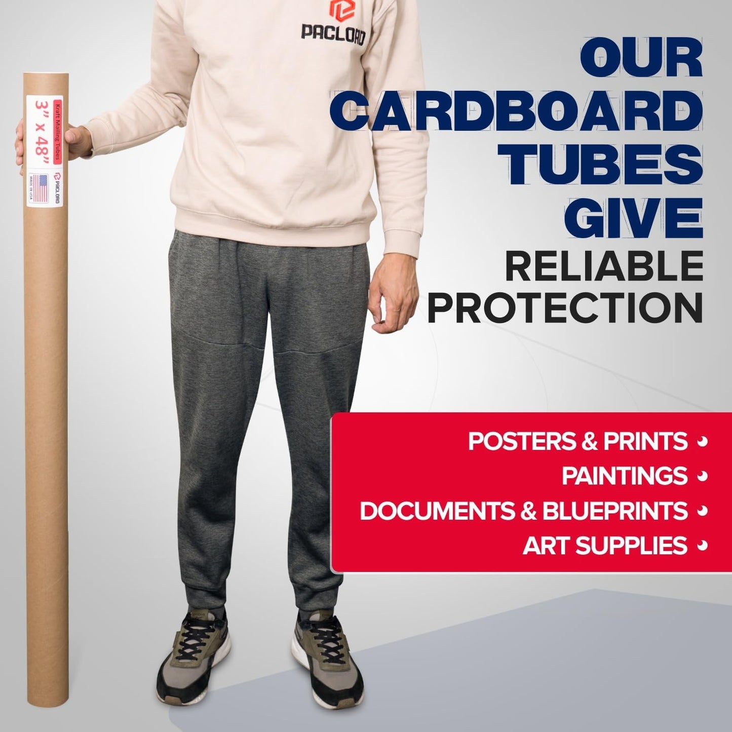 3" x 48" Heavy-Duty Reinforced Cardboard Mailing Tube, Pack of 6 Tubes with 12 Caps – Secure USPS Approved – Great for Shipping and Storing of Prints, Artwork, Posters or Documents