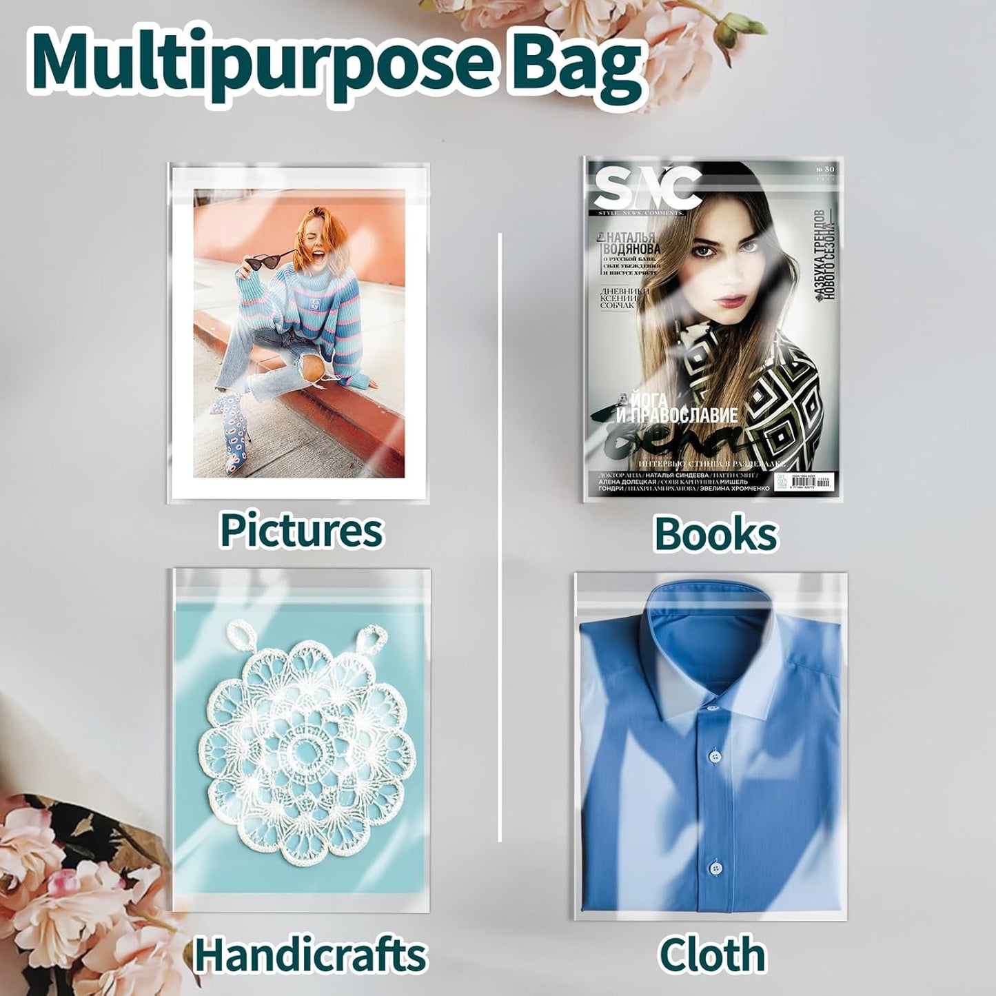 ZBEIVAN 100 Pack 11 1/4" x 14 3/16" Acid-Free Crystal Clear Sleeves Storage Bags for 11x14 Art Prints, Photo Framing Mats, and Craft Wrapping