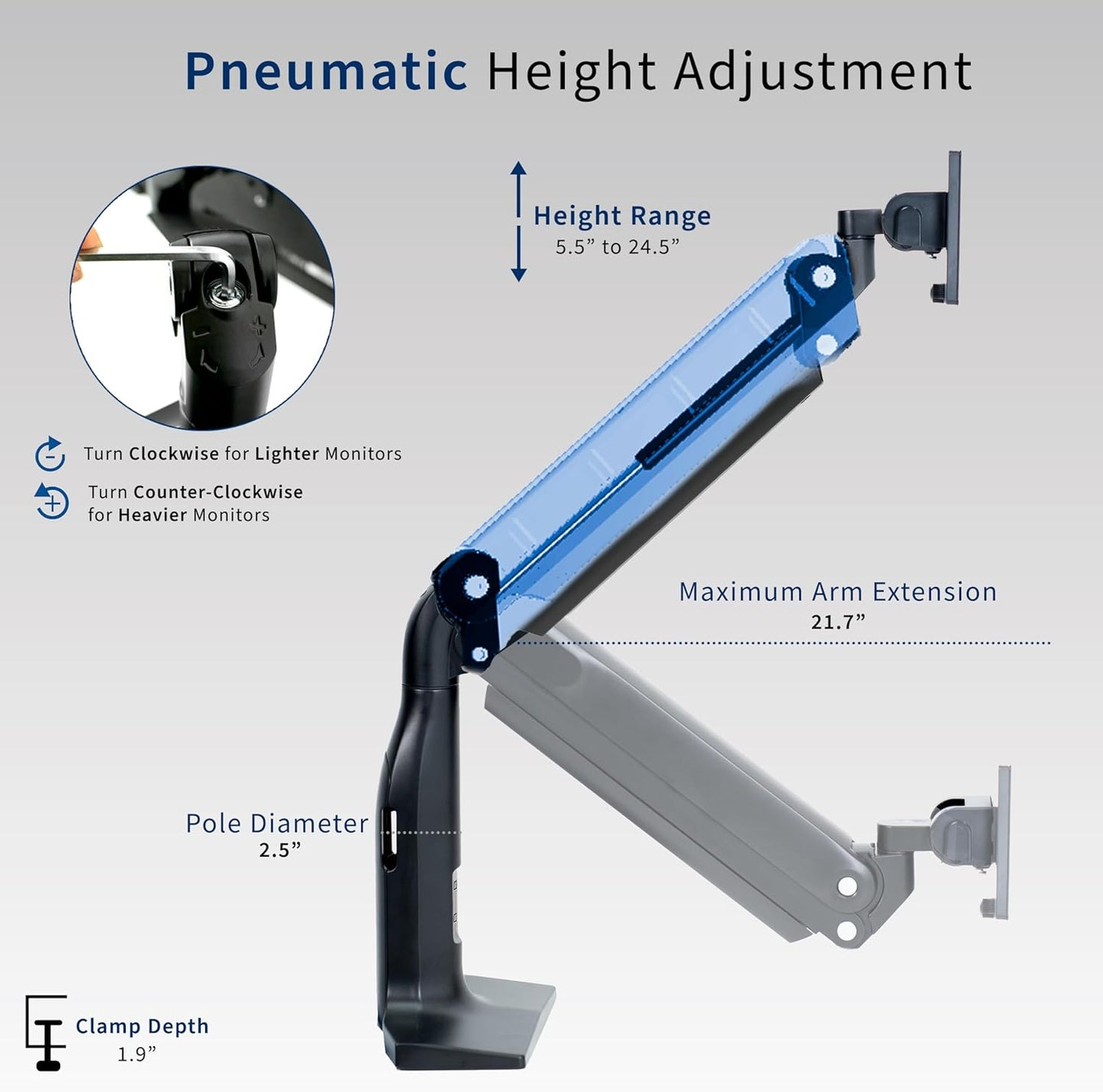 VIVO Aluminum Ultrawide Monitor Stand, Classic, Fits up to 49 inch Computer Screens, Single Articulating Pneumatic Arm, C-Clamp and Grommet Desk Mount, Max VESA 200x100, Black, STAND-V100H