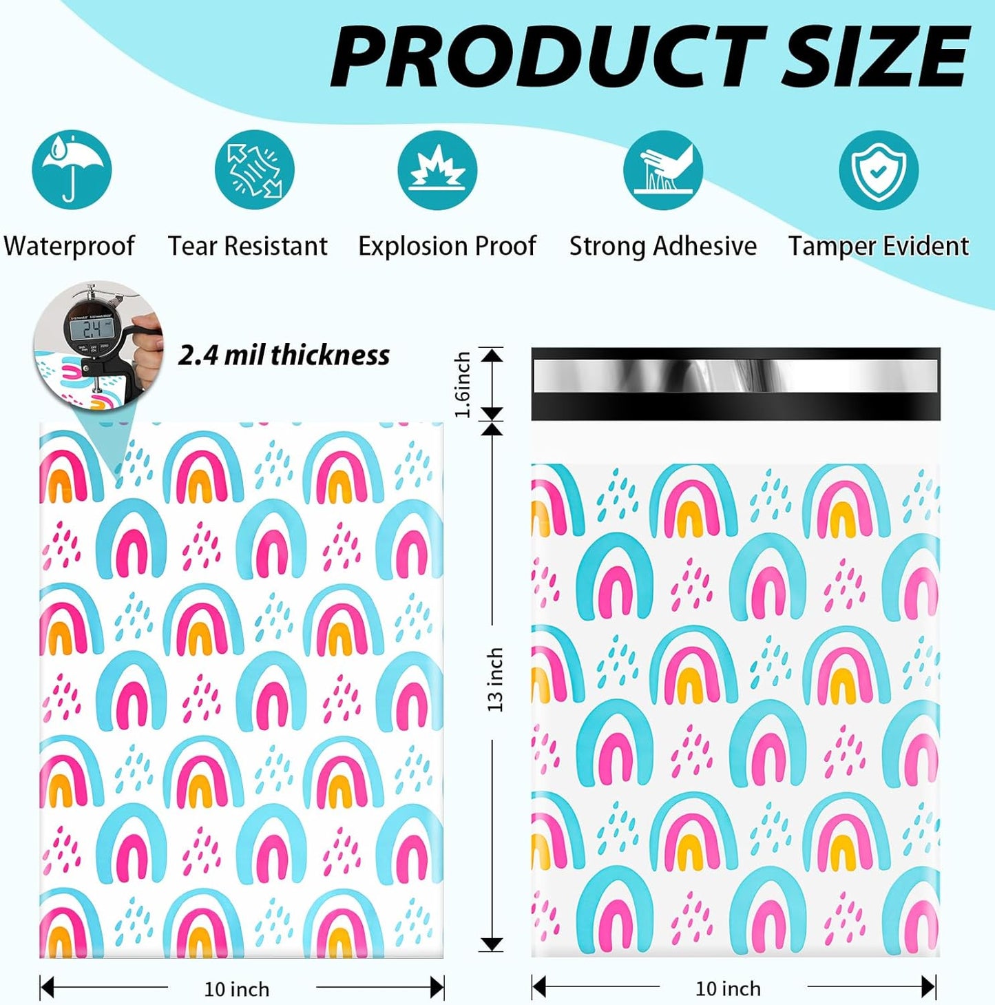 Oududianzi Poly Mailers 10x13, 50Pack Shipping Bags, Self-Seal Polymailers Mailers Poly Bags, Packaging Bags for Small Business and Clothing - Rainbow