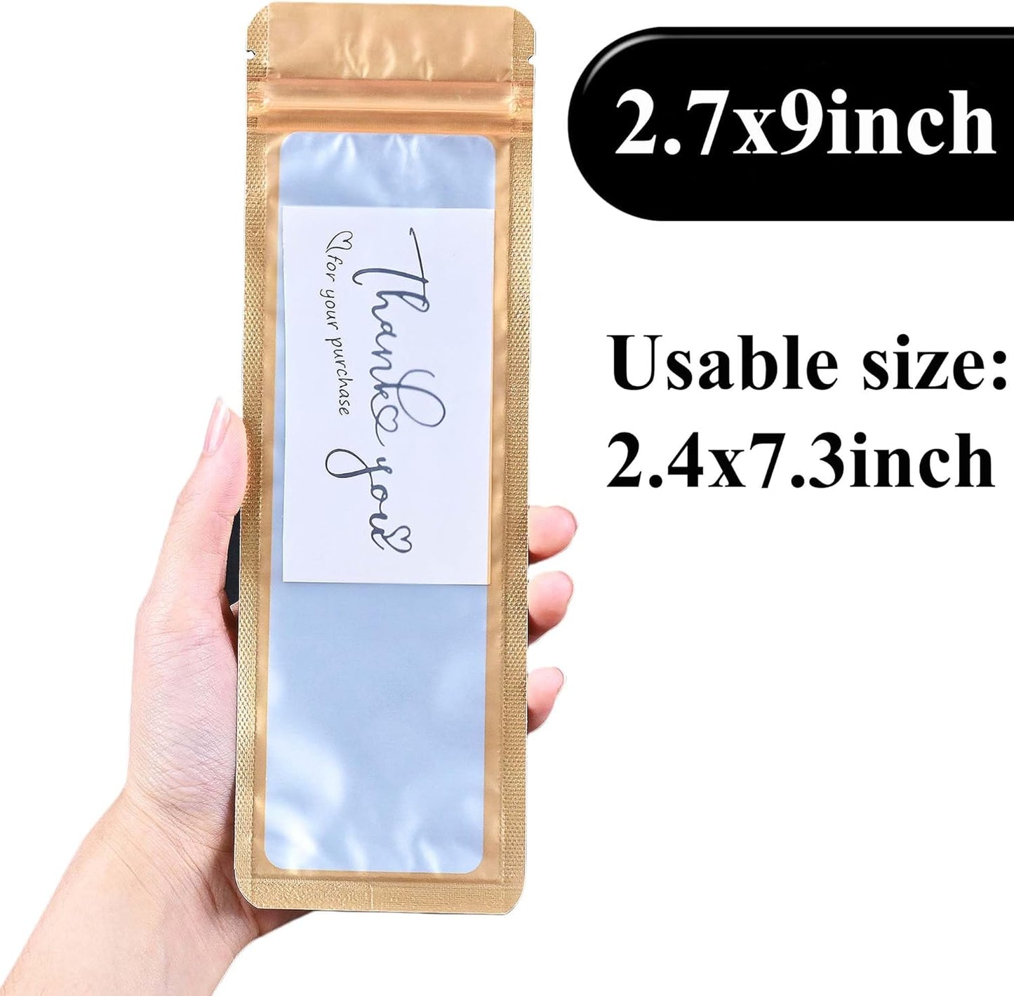 Resealable Mylar Pouch Bag Great for Office Home Party Favor Food Storage (100PCS, Gold Color, 2.7 x 9 inch)