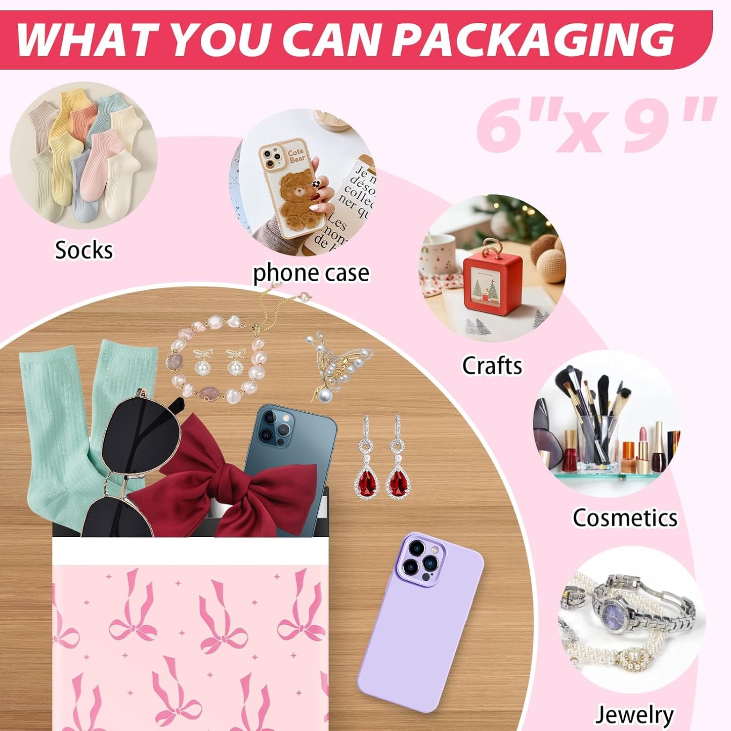 Oududianzi Small Poly Mailers 6x9, 100PCS Shipping Bags, Self Seal Mailers Poly Bags, Mailing Envelopes Bulk, Polymailer Packaging Bags for Small Bussiness