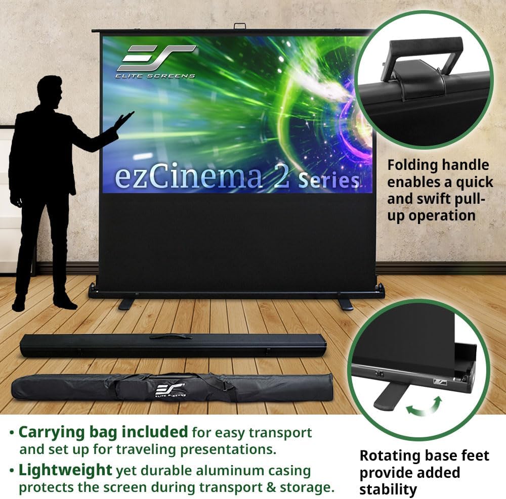 Elite Screens ezCinema 2 Projector Screen, 84-inch 16:9, Manual Floor Pull Up Scissor Backed Portable Home Office Classroom Front Projection + Carrying Bag | US Based Company 2-Year Warranty, F84XWH2