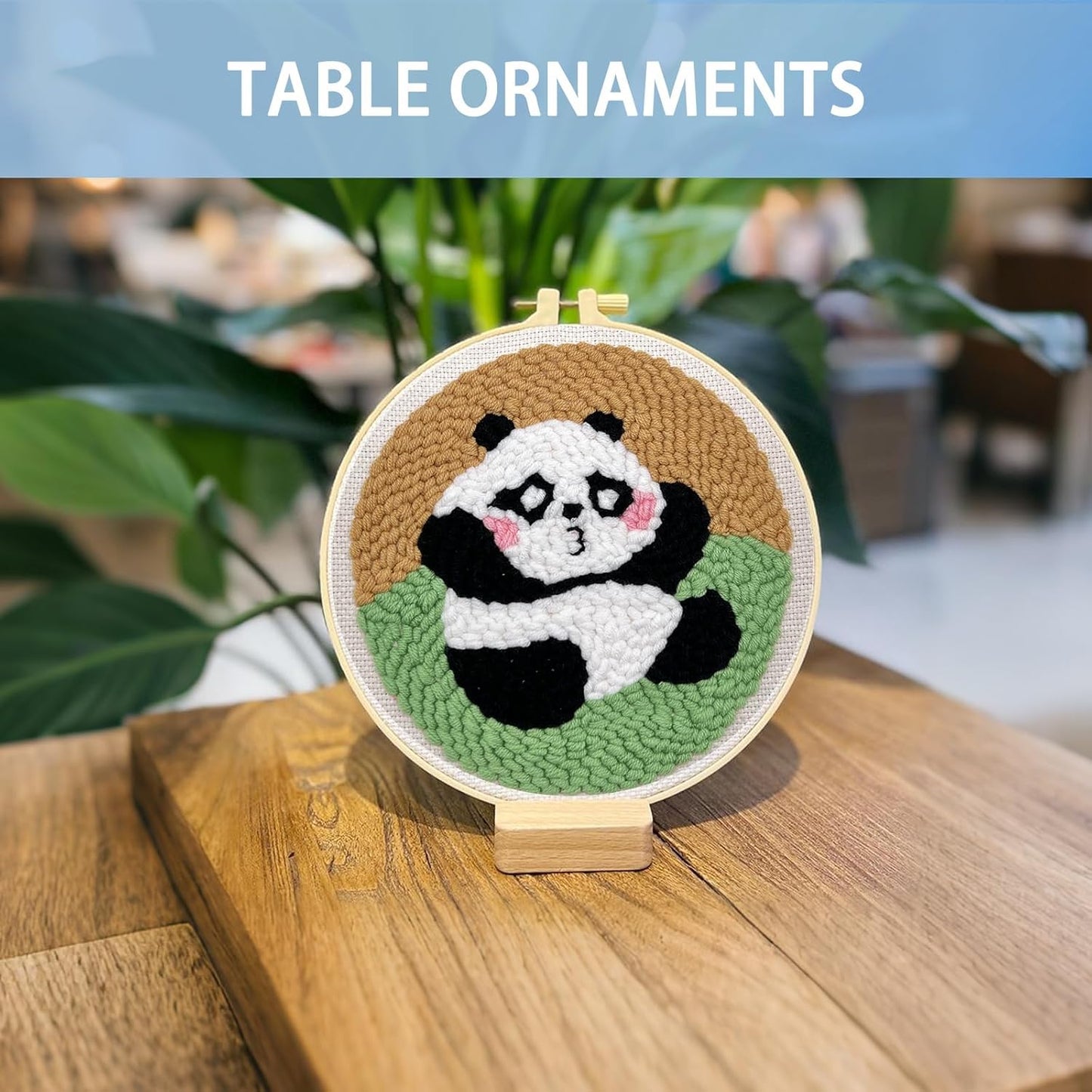 Danvk Panda Punch Embroidery Kit with Embroidery Fabric, Hoop,Scissor,Punch Needle and Yarns, Hand Craft Gift,DIY Embroidery Kits, Hand Punch Needle Kit for Women and Kids Beginners (Panda-Sitting)