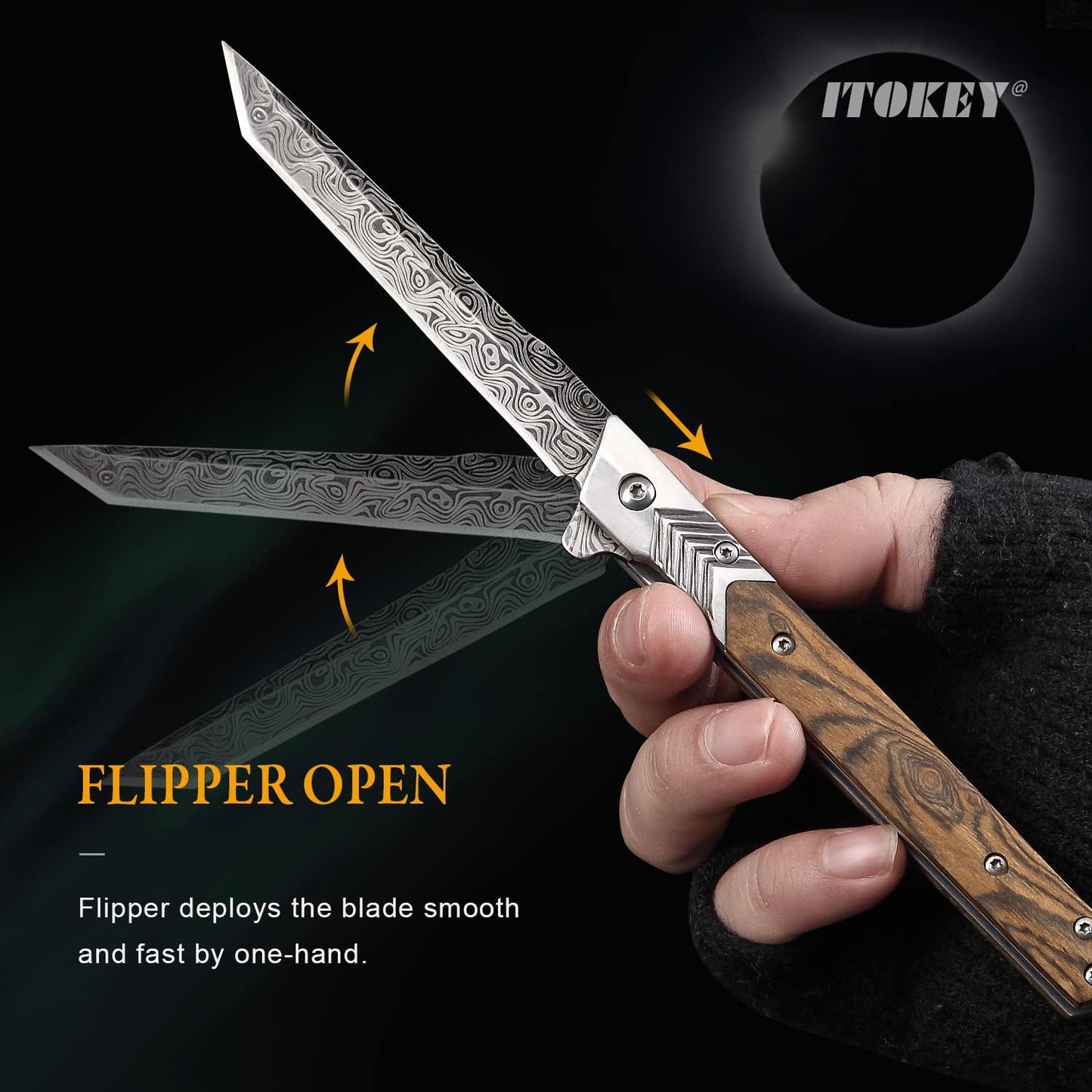EDC Pocket Knife for Men, 3.7 inch Slim Folding Knife with Tanto Blade and Liner Lock, Unique Gentleman's Gift, Thin Cool Knives for Outdoor Camping, Pocket Sheath for Keychain Everyday Carry