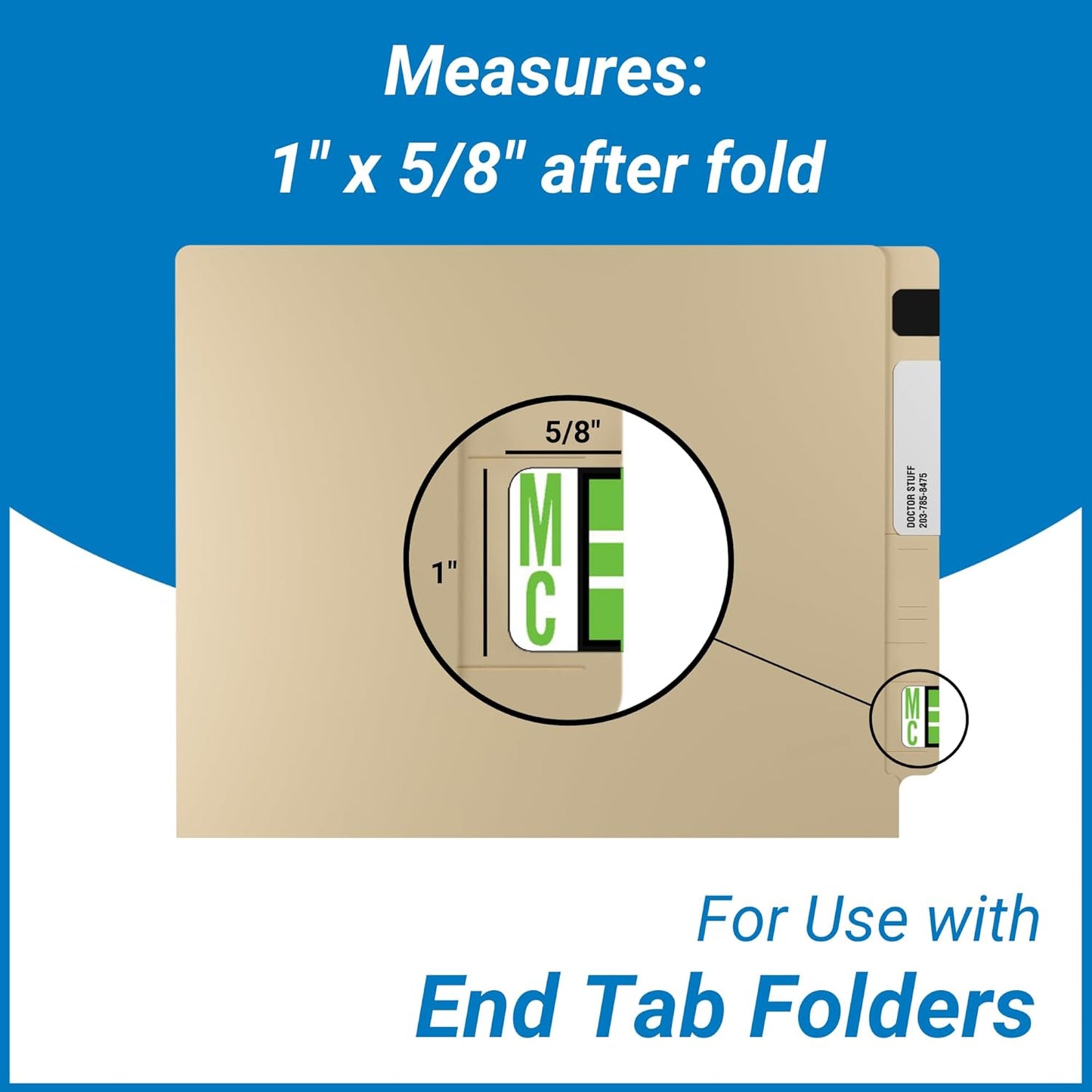 Doctor Stuff - File Folder Labels, Alphabet Letter Alternate Mc, Compatible with Smead BCCR/BCCS - TPAM Series Alpha Stickers Green, 1" x 1-1/4", 500/Roll