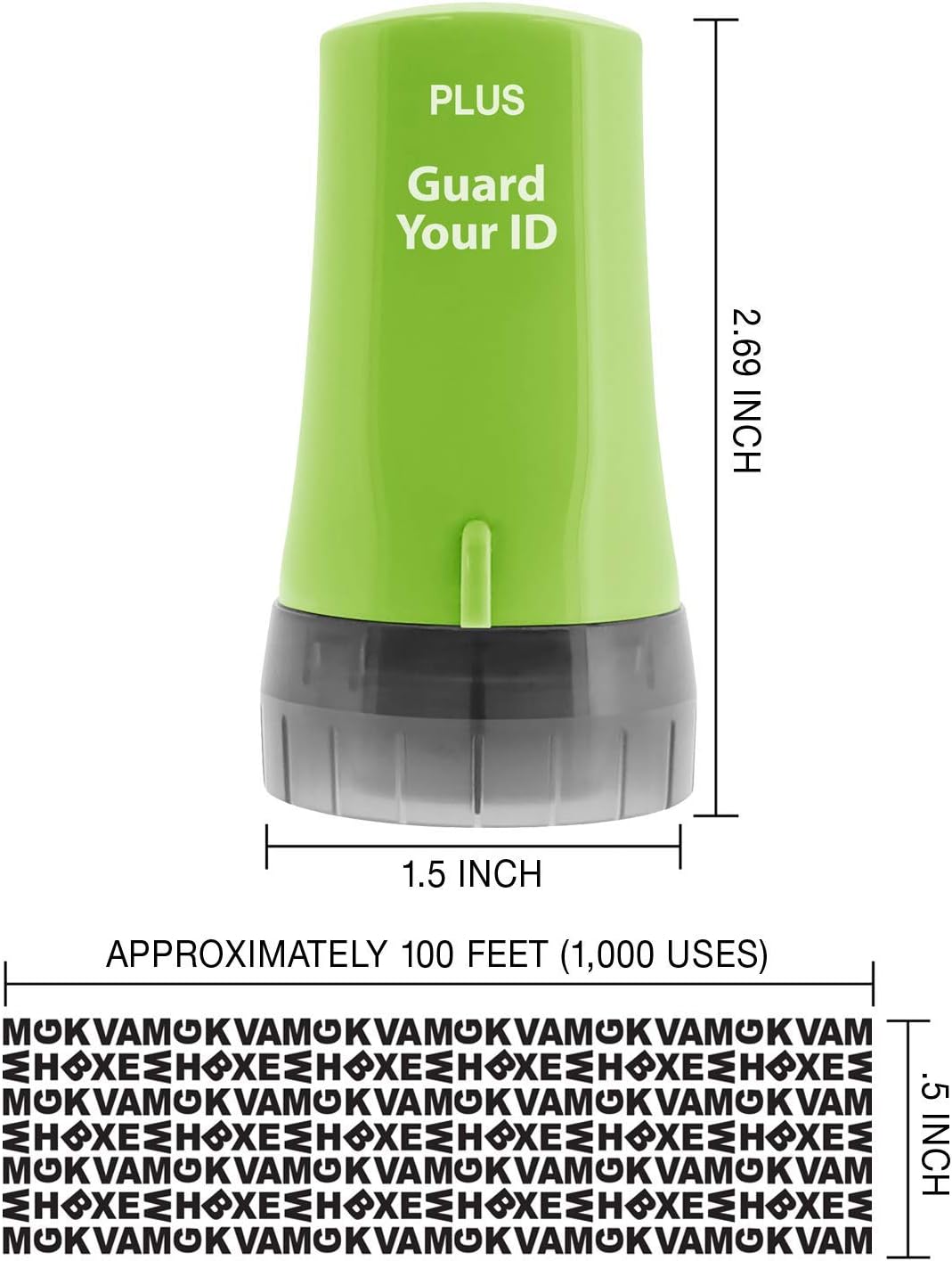 Guard Your ID Stamp Roller, Advanced Confidential Security Tool for Personal Document Guard and Data Safeguard, Regular 3-Pack, Green