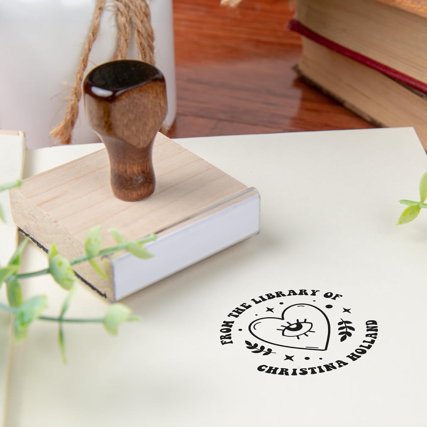 from The Library of Embossers & Stamps for Fantasy Book Readers | Custom Embosser | Custom Stamp | Ex Libris | Elevate Your Fantasy Collection of Stories and Novels (Design 7, Wood Hand Stamp)