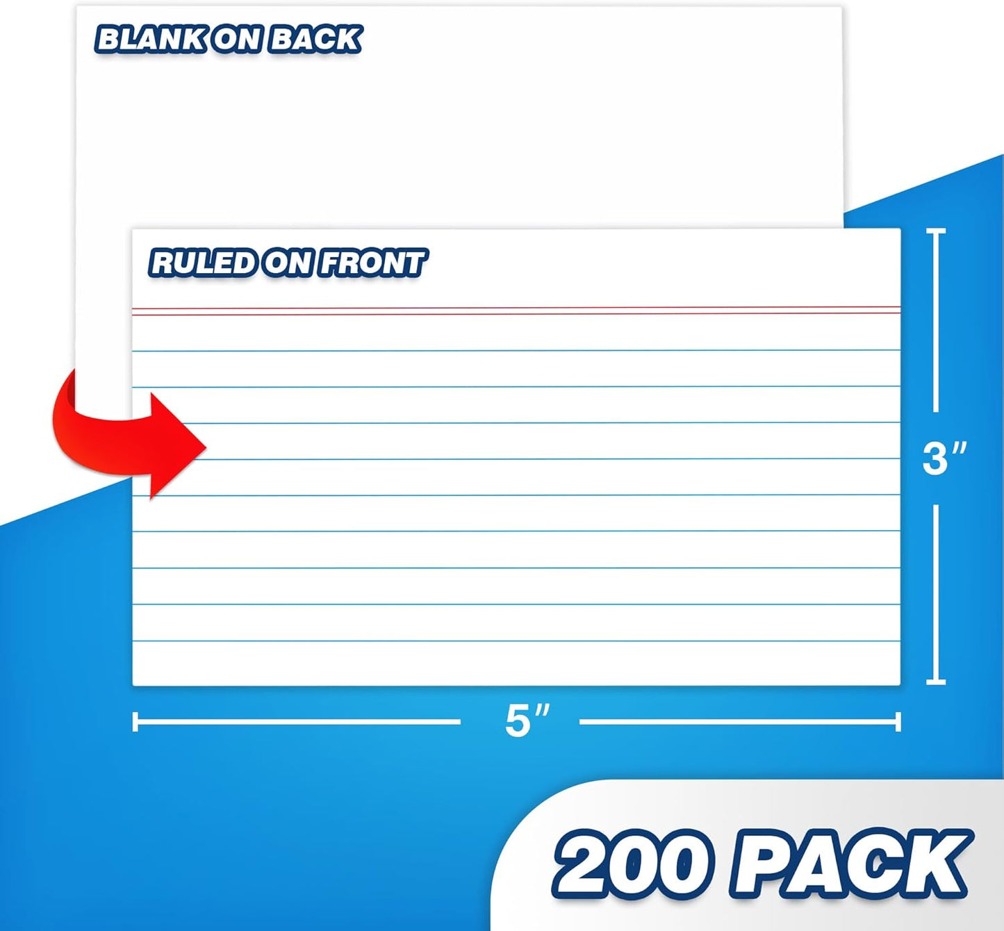 Chell 200 Count Index Cards 3x5 Inch Heavyweight, Ruled Front and Blank Back, 65 lb. Cover Weight, White