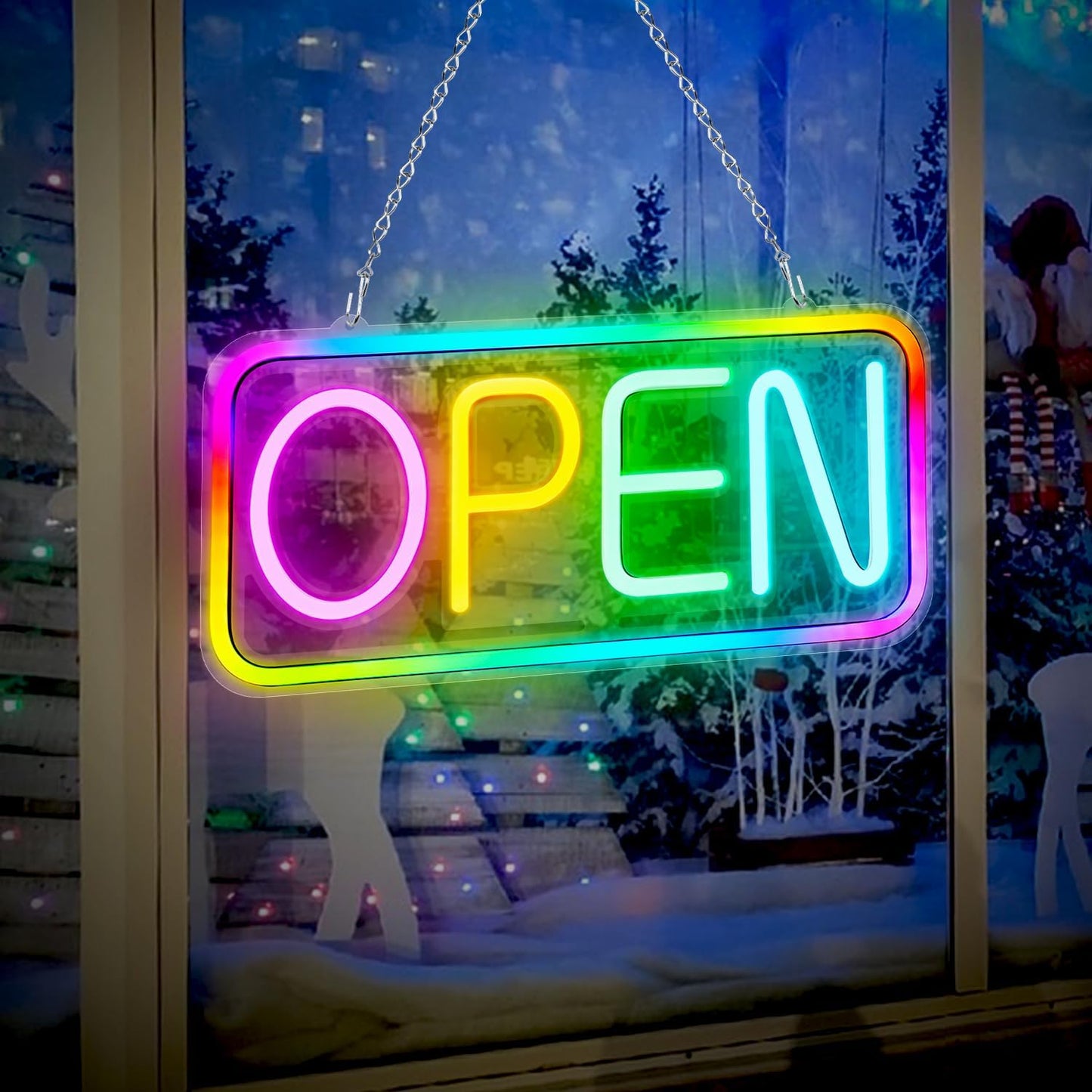 Open Sign LED for Business, 16×8 inch Bright Neon Open Sign, Color Changing & Scrolling and Flashing Modes, Powered by USB with ON/OFF Switch for Bar Restaurant Storefront Window Decor