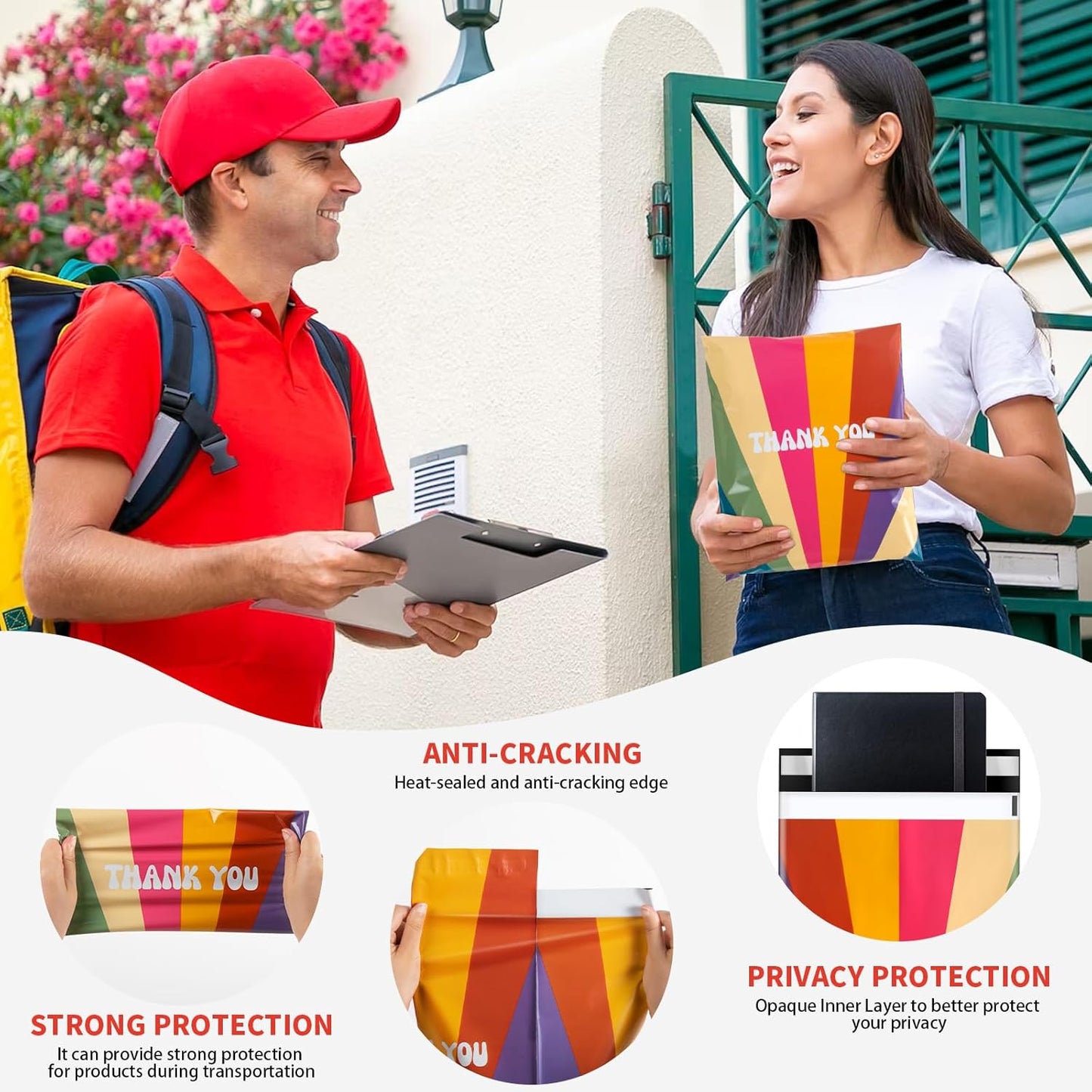 Oududianzi Poly Mailers 10x13, 100Pack Shipping Bags, Plastic Packaging Bags, Self-Seal Polymailers, Mailers Poly Bags, Package Bags for Small Business and Clothing - Rainbow