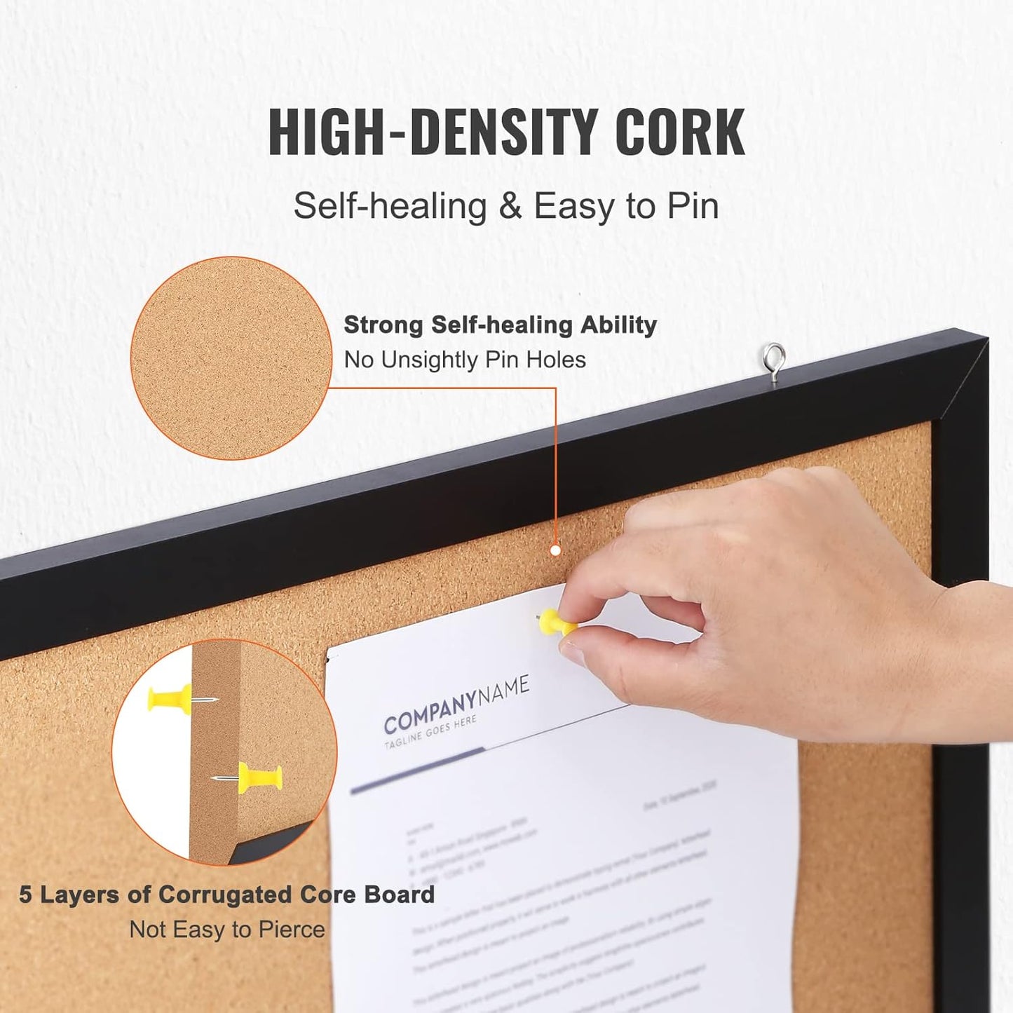 VEVOR Cork Board for Walls, Double-Sided Cork 24" x 18" Bulletin Board Vision Board, Push Pin Board with Framed for Office Home and School