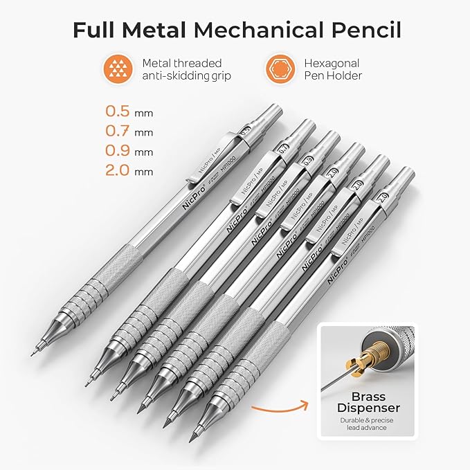 Nicpro 33PCS Metal Mechanical Pencil Set in Leather Case, Art Drafting Pencil - Image 2
