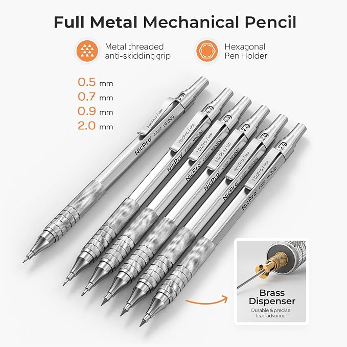 Nicpro 20PCS Metal Mechanical Pencil Set in Leather Case, Art Drafting Pencil - Image 2