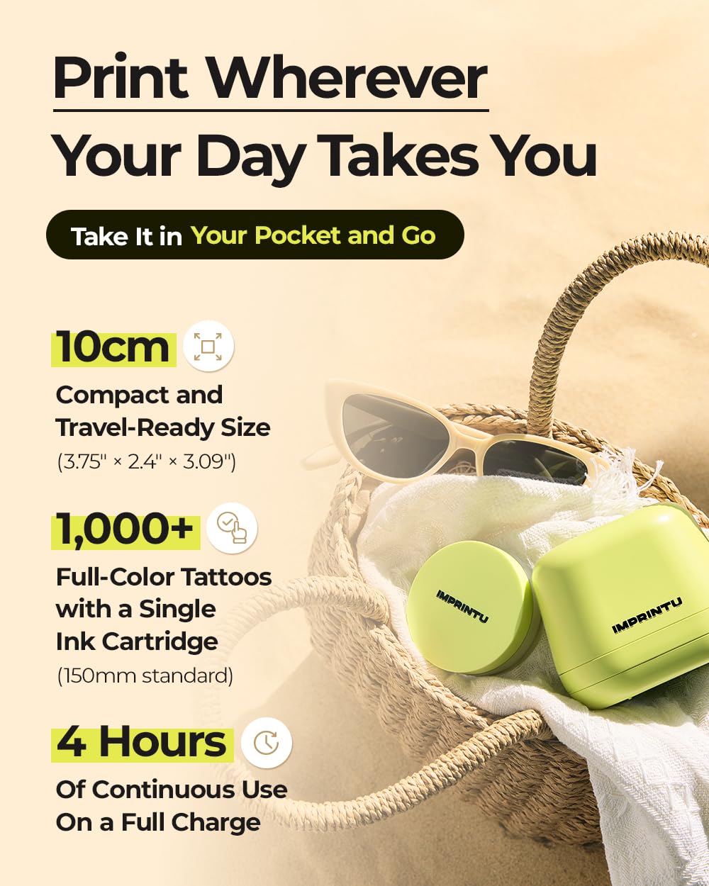 Temporary Tattoo Printer – Full Set with Powder Primer & Balm Fixer, 100% Vegan Cosmetic Ink, Dual Mode for Skin & Objects, Lasts up to 24 Hours, Over 10,000 Custom Designs with iOS/Android
