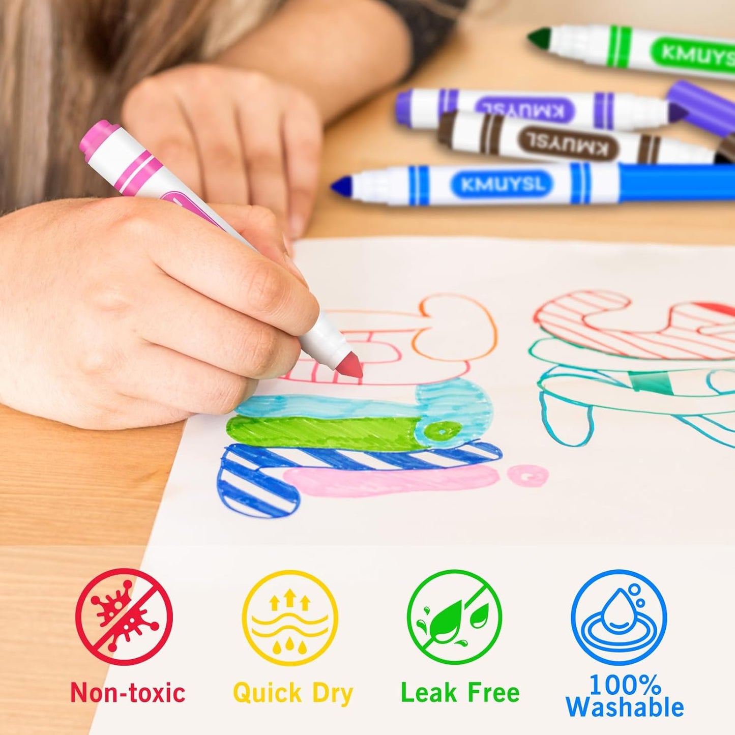 KMUYSL 160 Count Washable Markers Bulk, 10 Assorted Colors - Broad Line Conical Tip Coloring Markers for Kids, School Art Supplies & Back to School Supplies, Teacher Classroom Must Haves