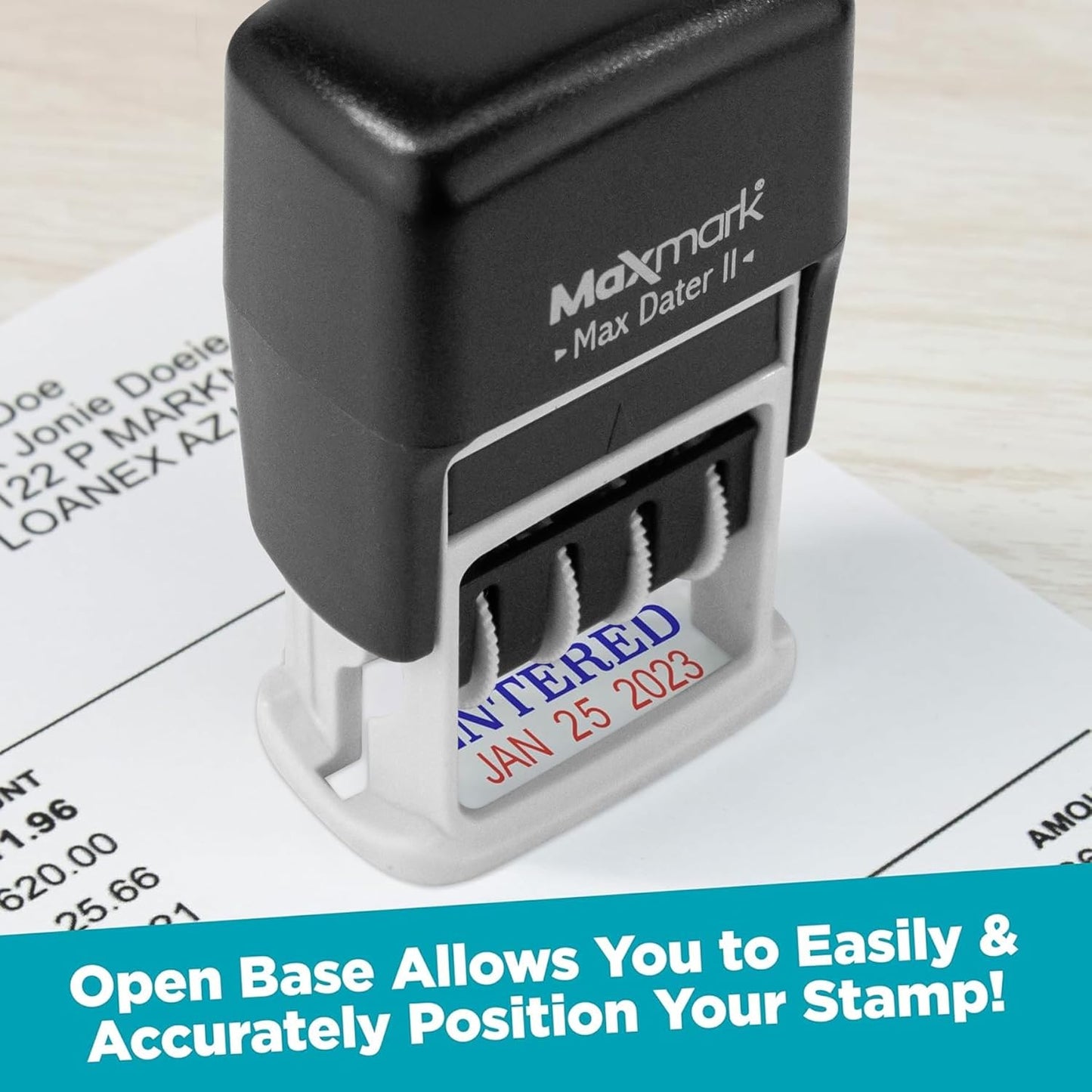 MaxMark Self-Inking Rubber Date Office Stamp with DEPOSITED Phrase & Date - Blue Ink (Max Dater II), 12-Year Band