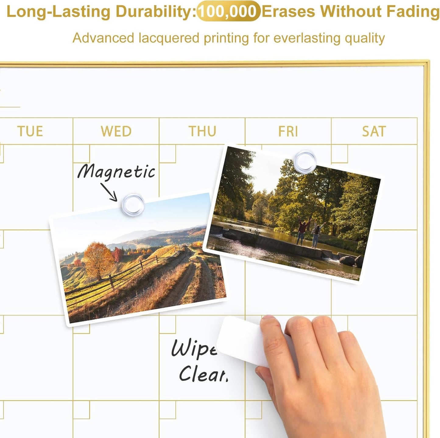 ARCOBIS Whiteboard Calendar with Cork Board, 36"x24" Magnetic White Board Calendar Dry Erase for Wall, Gold Frame Monthly Combination Board for Office, Home, School