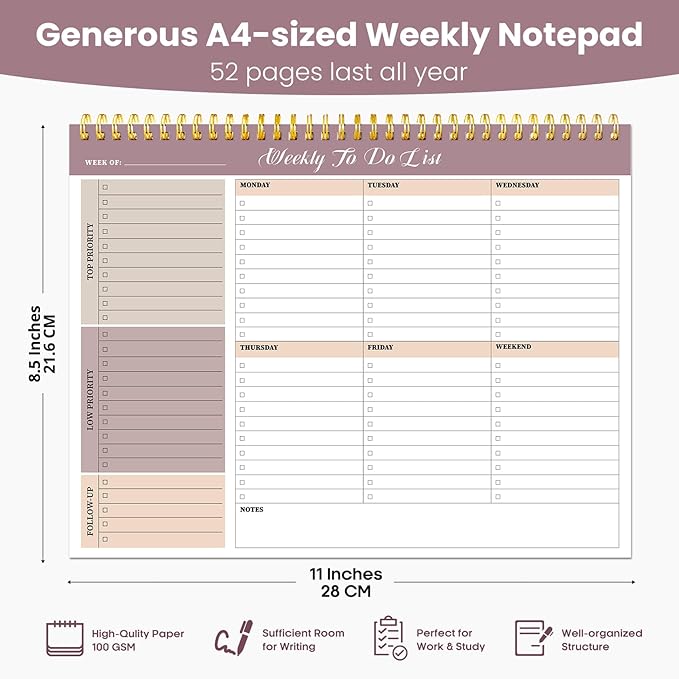 Weekly To Do List Notepad with 52 Undated Sheets（8.5"×11"）6 Pack - Image 2