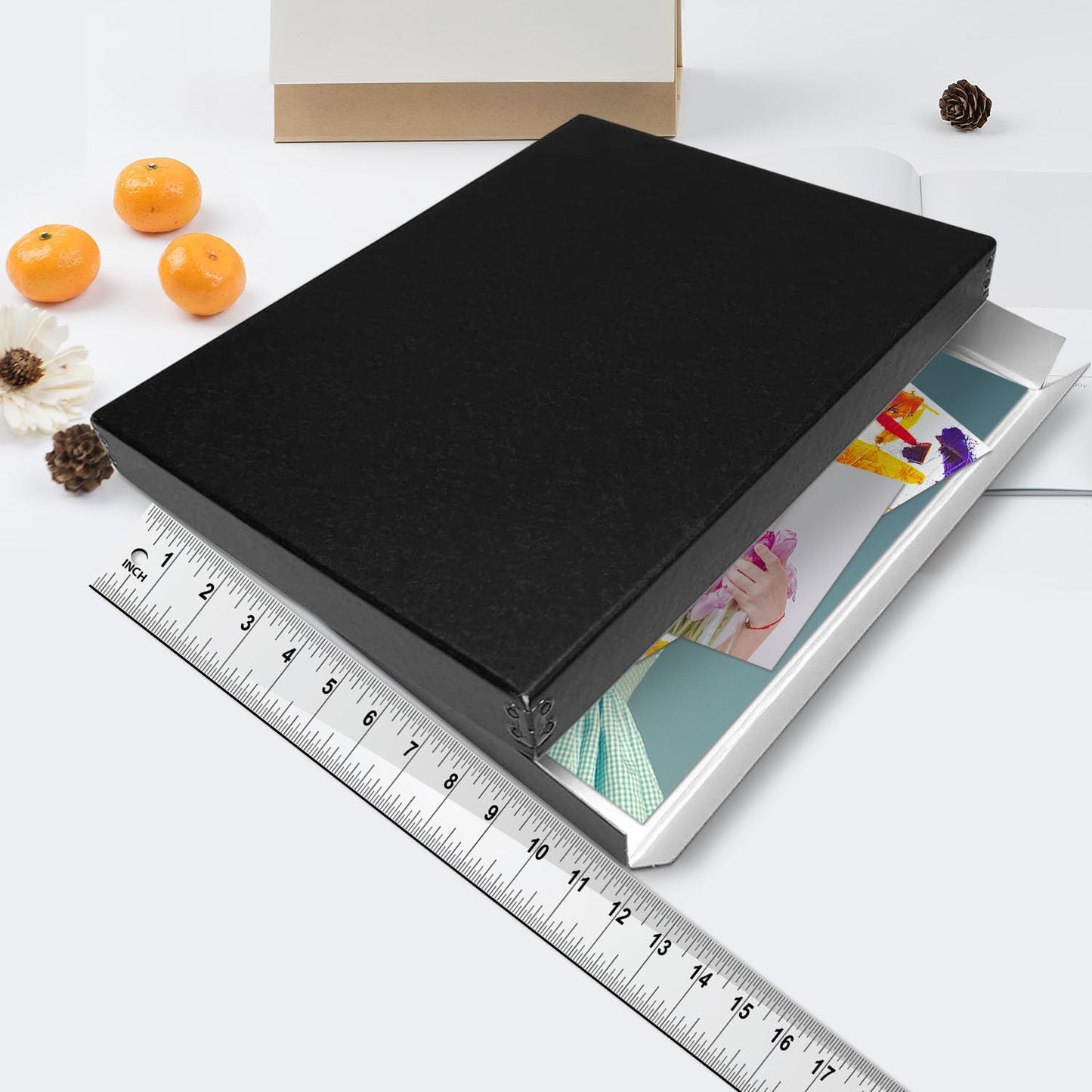 Lineco Museum Archival Storage Box, 11.75x17.75x1.5 in. Drop Front Design. Acid-Free with Metal Edge. Organize Photos, Pictures, Prints, Documents, Crafts, DIY. Black, 1 Pack