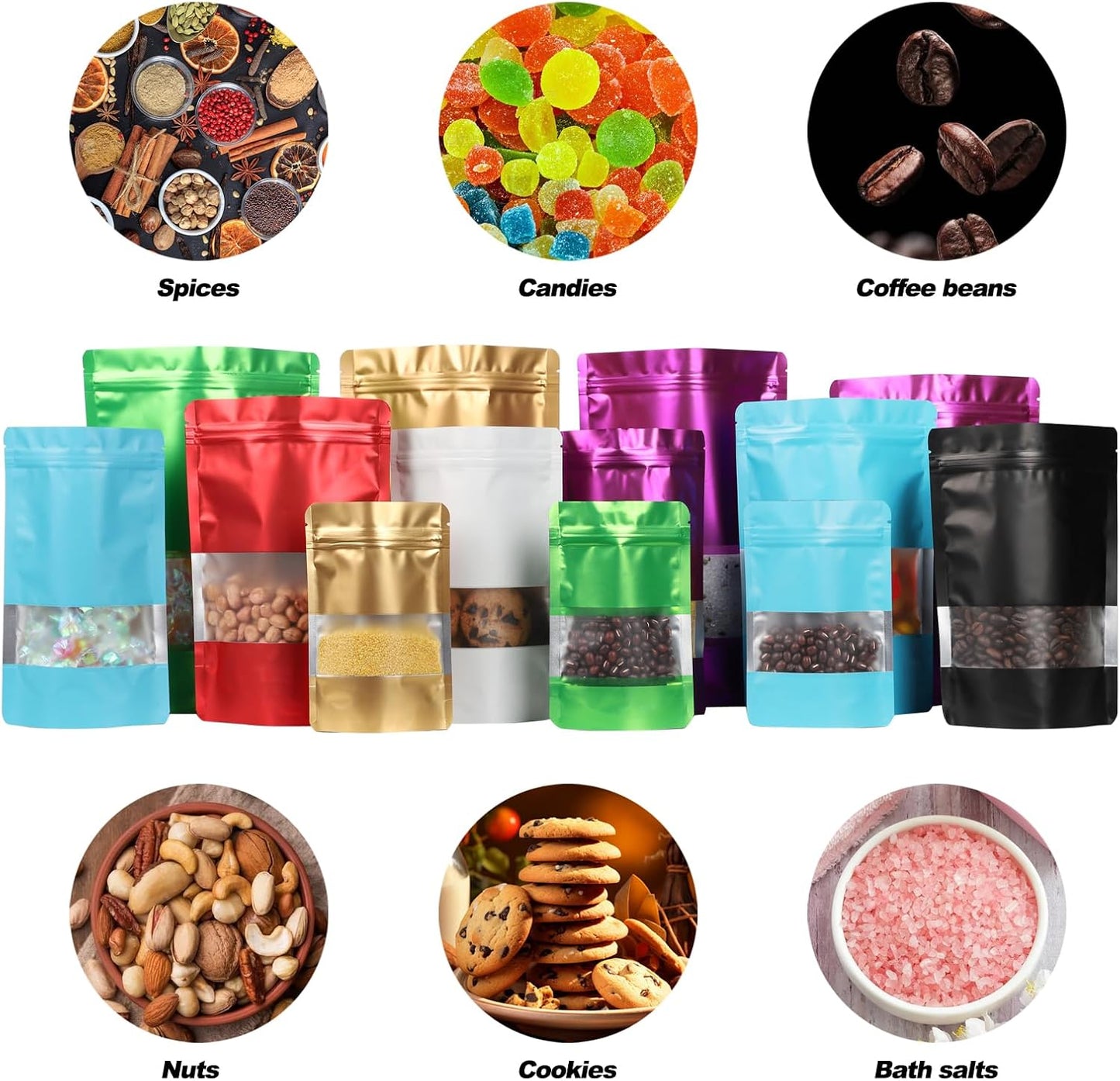 100 Pack Smell Proof Bags, Resealable Mylar Bags with Matte Window, Foil Pouch Stand-up Bags for Food Self Sealing Storage, Scratch Resistant Hand Storage Bags.(Green, 4.7×7.9 Inch)