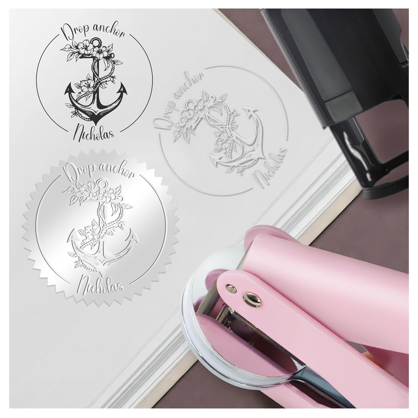 Book Embosser Custom Embosser Stamp with Your Name or Design Personalized Library Embosser Stamp Customized Books Business Cards Paper Documents Notebooks etc. (25)