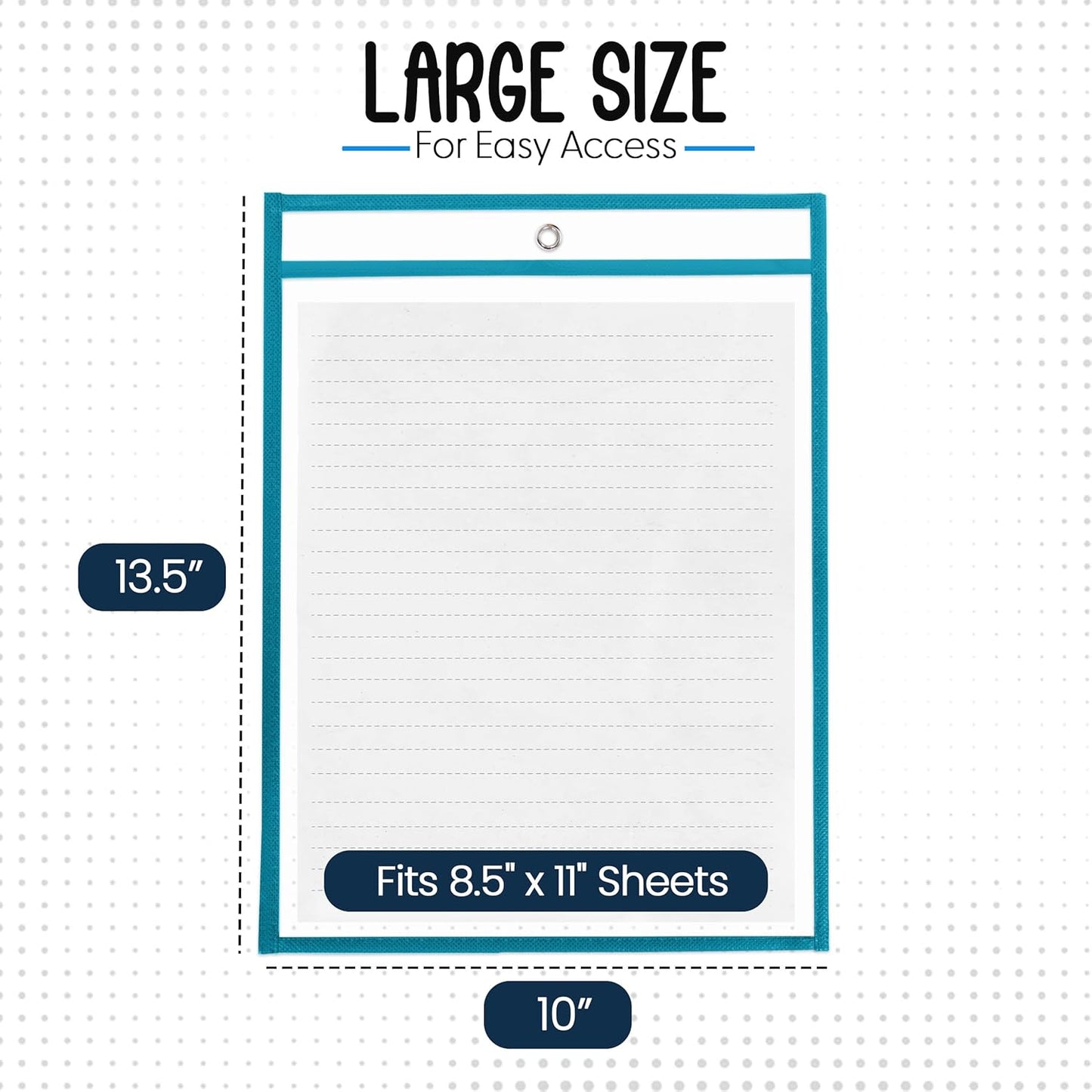 Essex Wares - 6 Pack, Teal, Durable Water-Resistant Dry Erase Pocket Document Protectors, 10" Wide x 13.5" Tall - Dry Erase Clear Plastic Sleeves - Reusable & Easy Erase Plastic Invoice Holders