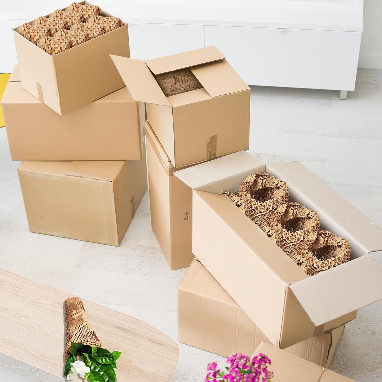 Aimyoo Honeycomb Packing Paper, 15" x 131' Recycled Bubble Wrap for Packing, Eco Friendly Bubble Packing Paper Wrapping Roll for Moving Shipping Packaging