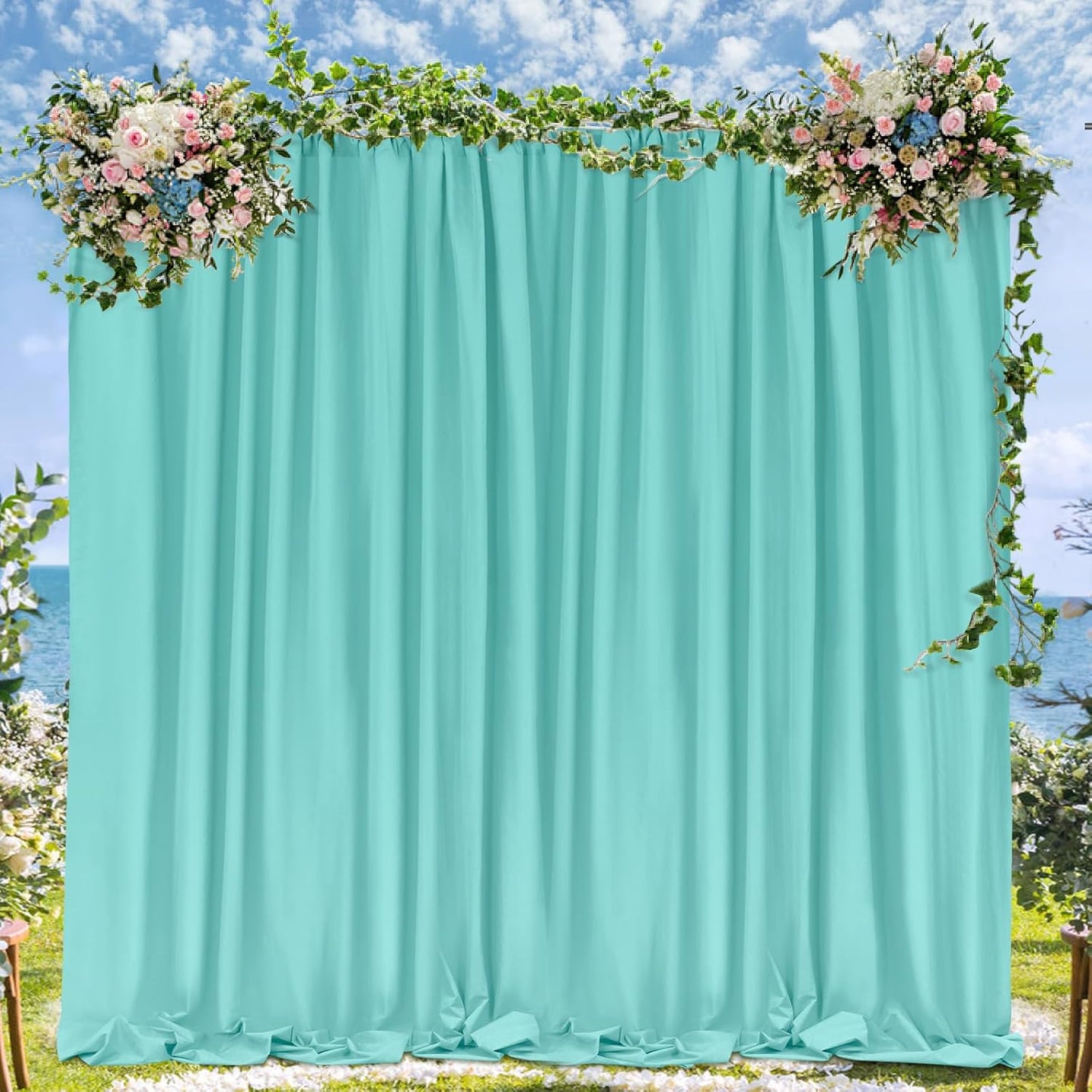 SoarDream Turquoise Backdrop Curtains Polyester 4 Panels 5ft x 10ft Photo Backdrop Drapes Mermaid Party Baby Shower Birthday Decorations