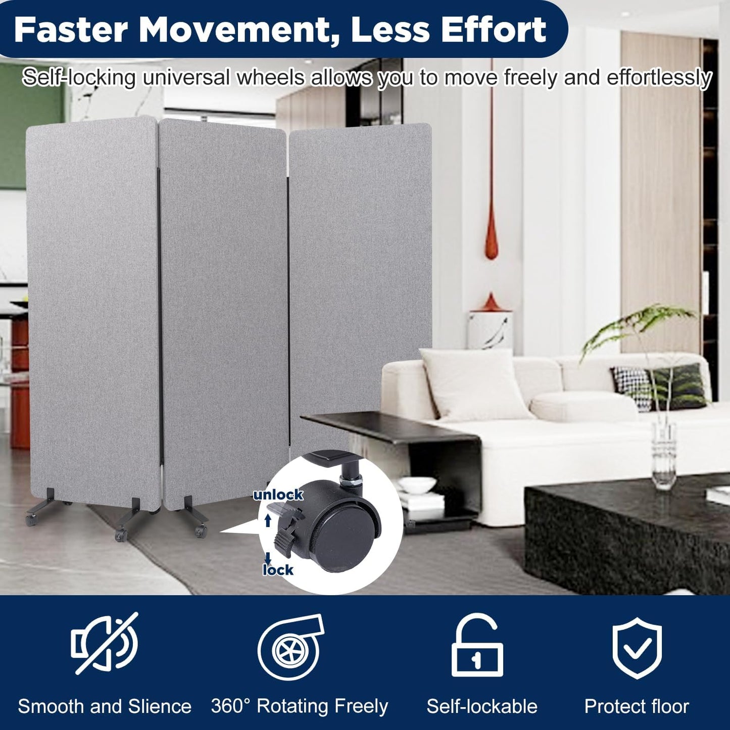Sound Proof Dividers w/Wheels, Portable Office Wall Divider for Room Partition, Soundproof Room Divider Privacy Panel Partition Cubicle Wall Rolling Temporary Wall for Office