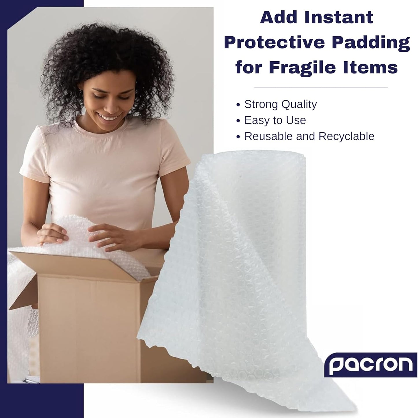 Protective Bubble Roll Wrap - 65FTx12IN Clear, 1/2" Dense Large Bubble Cushioning for Fragile Items, Dish Packing & Packaging Supplies Shipping & Storage - Perforated Every 12IN (2 Pack)