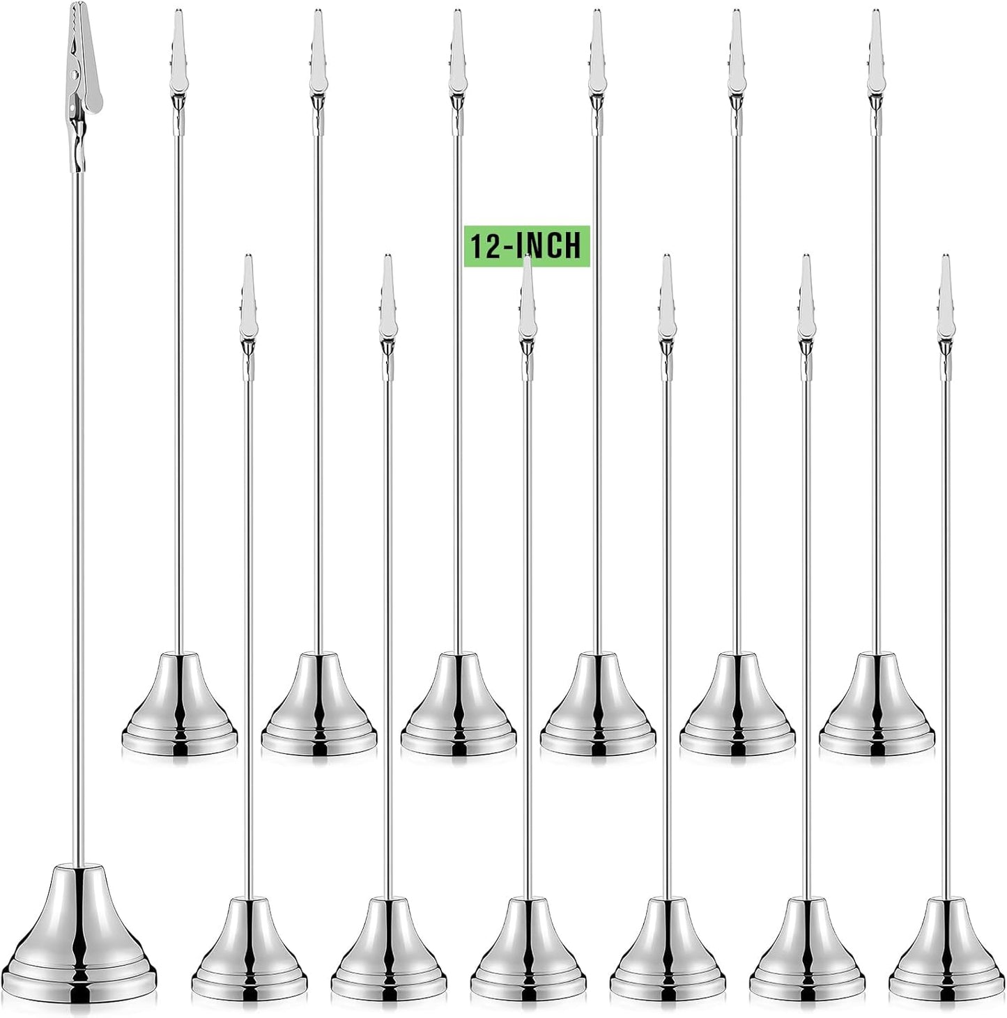 12 Pcs Table Number Holders 12 Inch Place Card Holder with Alligator Clip Metal Place Card Stands Table Sign for Photos, Food Signs, Birthdays, Weddings (Silver)