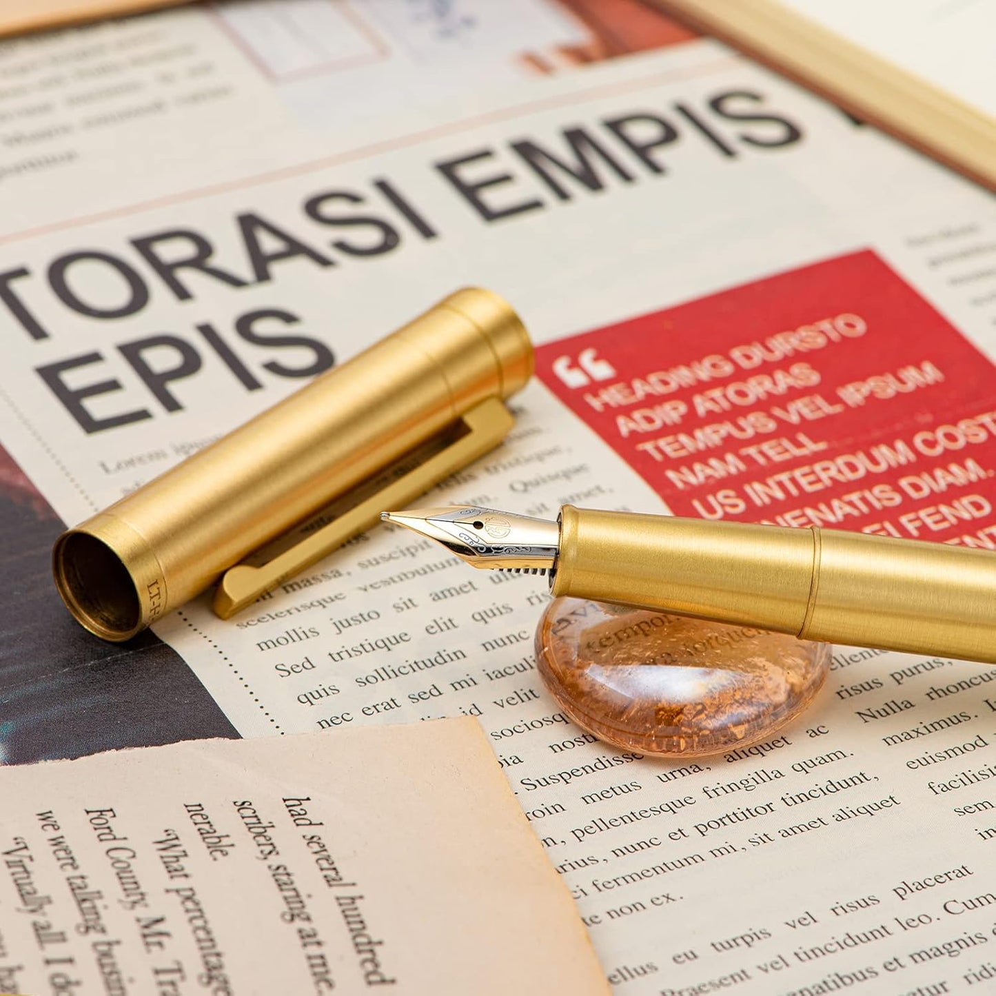 Hongdian Brass Fountain Pen Fine Point, Slim Style with Converter and Metal Pen Case, The Light of Hope Serise