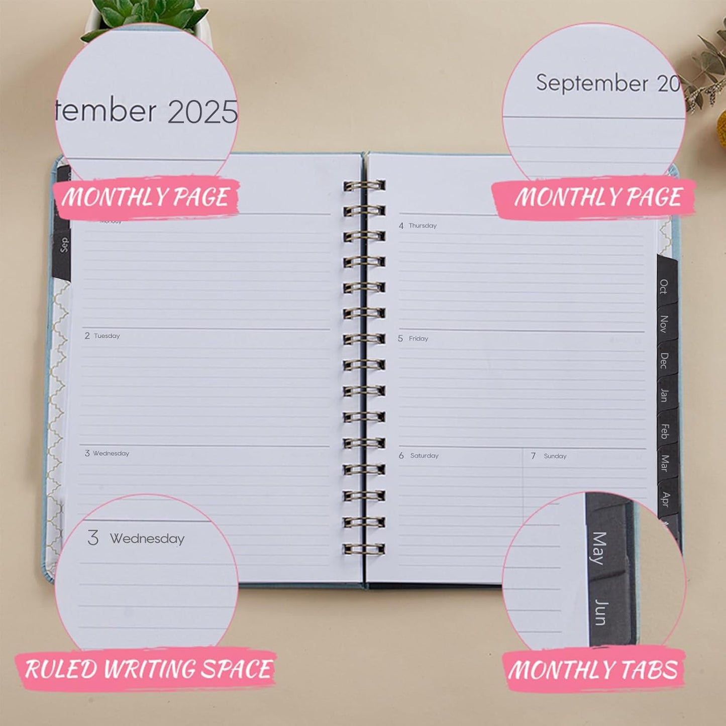 Academic Planner 2025-2026, Weekly and Monthly Calendar Planner, July 2025 - June 2026, 6.4" x 8.5", Faux Leather Cover Yearly Teacher Student Planning Agenda Book with Tabs, Pocket, Notes(Blue)
