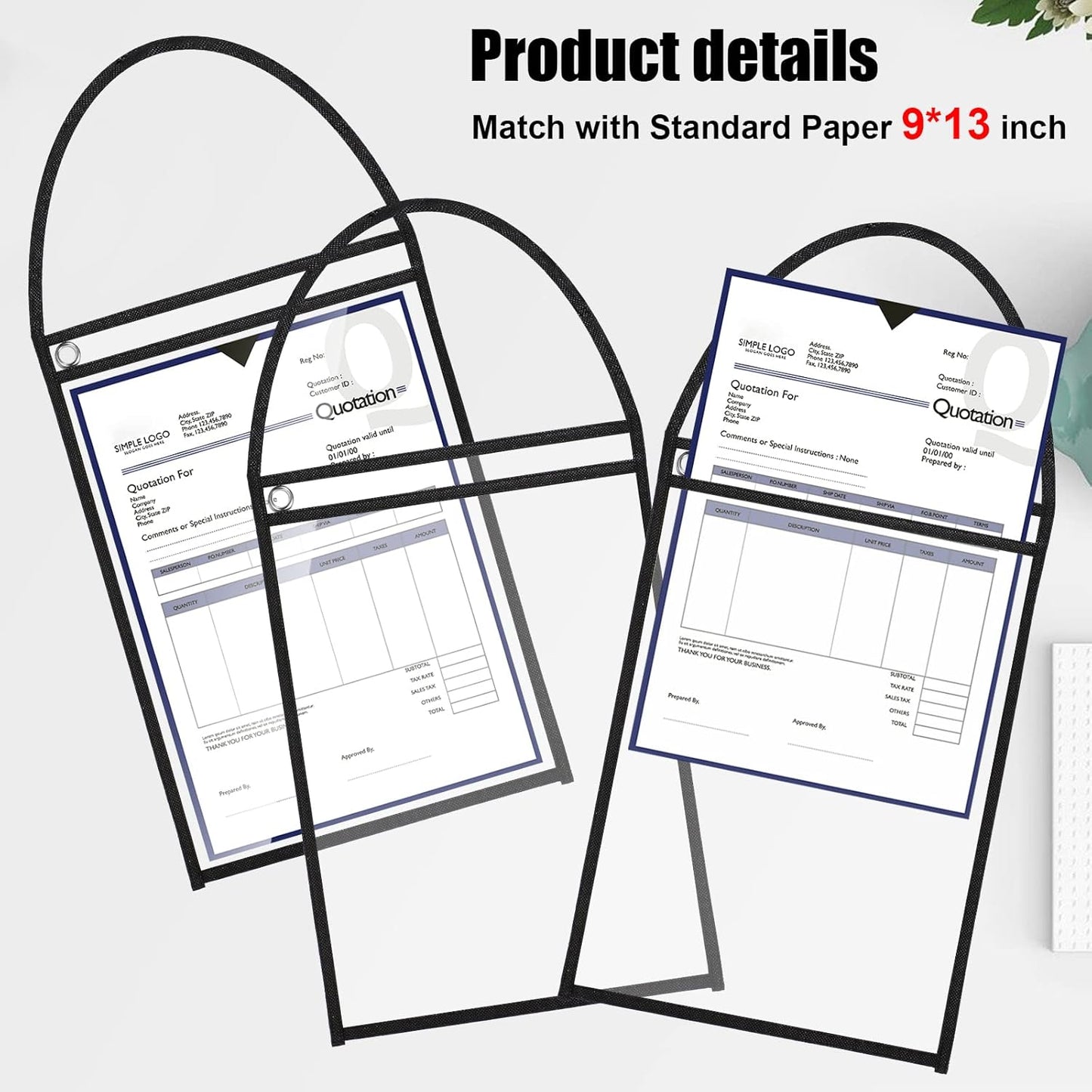 Epakh 30 Pack Office Products Shop Ticket Holders with Hanging Strap 9 x 12 Inches, Dry Erase Pockets, Job Ticket Holders, Both Sides Clear, Welcome to Work Order(Black)