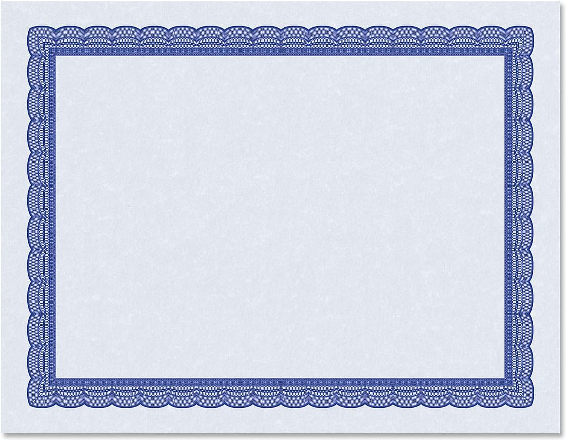 Executive Blue Parchment Certificate Papers - Pack of 100, Laser & Inkjet Printer Compatible, For Office, Business Awards, Graduation, School Diplomas, 8-1/2" x 11" on 60 lb. Text Stock