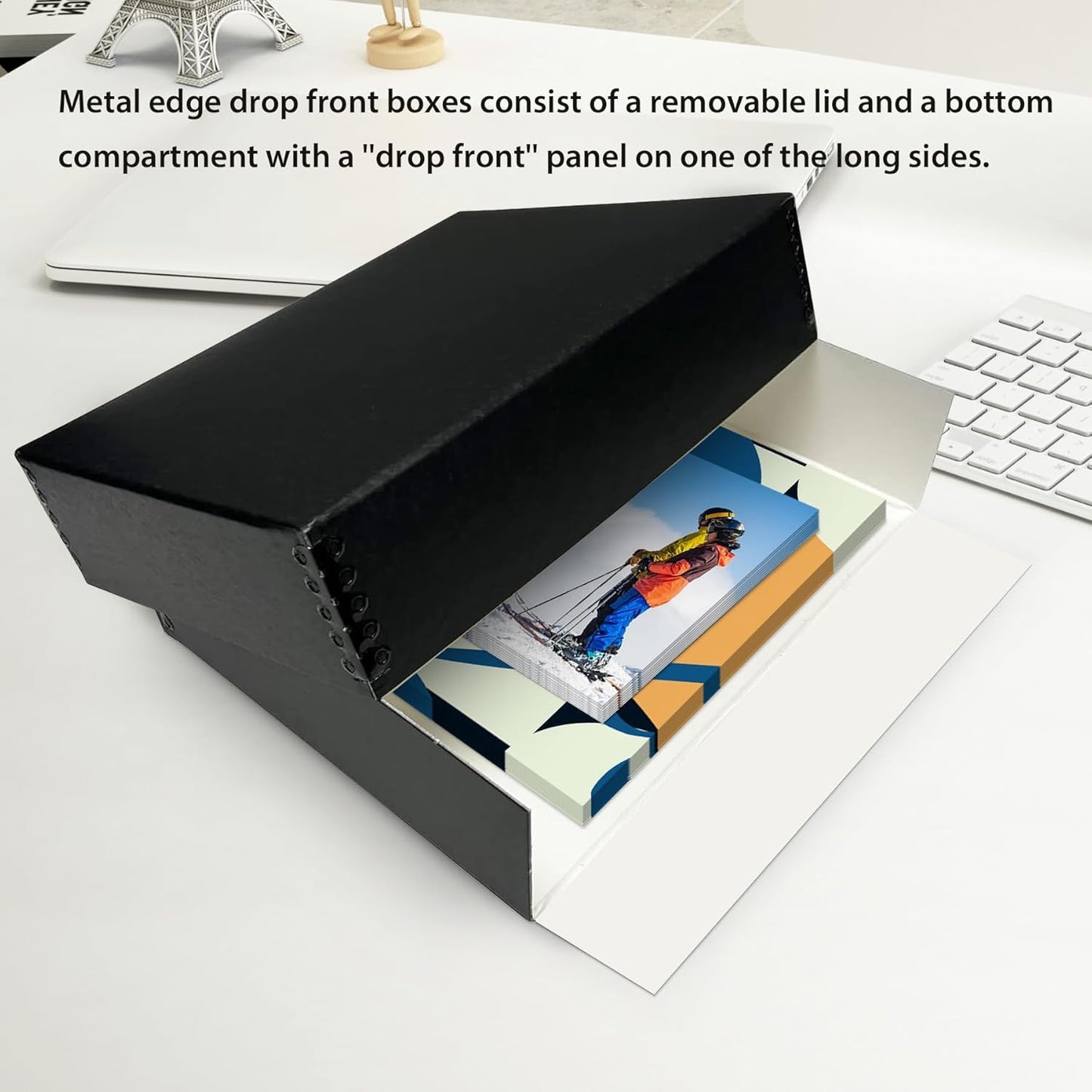 Lineco Museum Archival Storage Box, 11.75x18.25x3 in. Drop Front Design. Acid-Free with Metal Edge. Organize Photos, Pictures, Prints, Documents, Crafts, DIY. Black, 2Pack