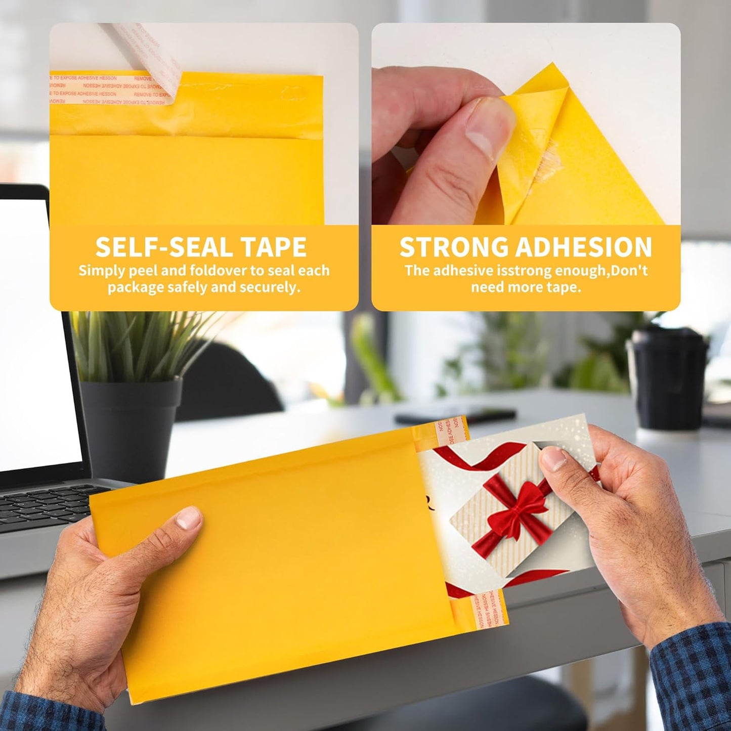 Kraft Bubble Mailers 100 Pack, 5"x10" External Dimension, Usable Size 4x9" Thick Bubble Envelopes Waterproof Cushioned Padded Mailers Shipping Packaging for Small Business Yellow #000