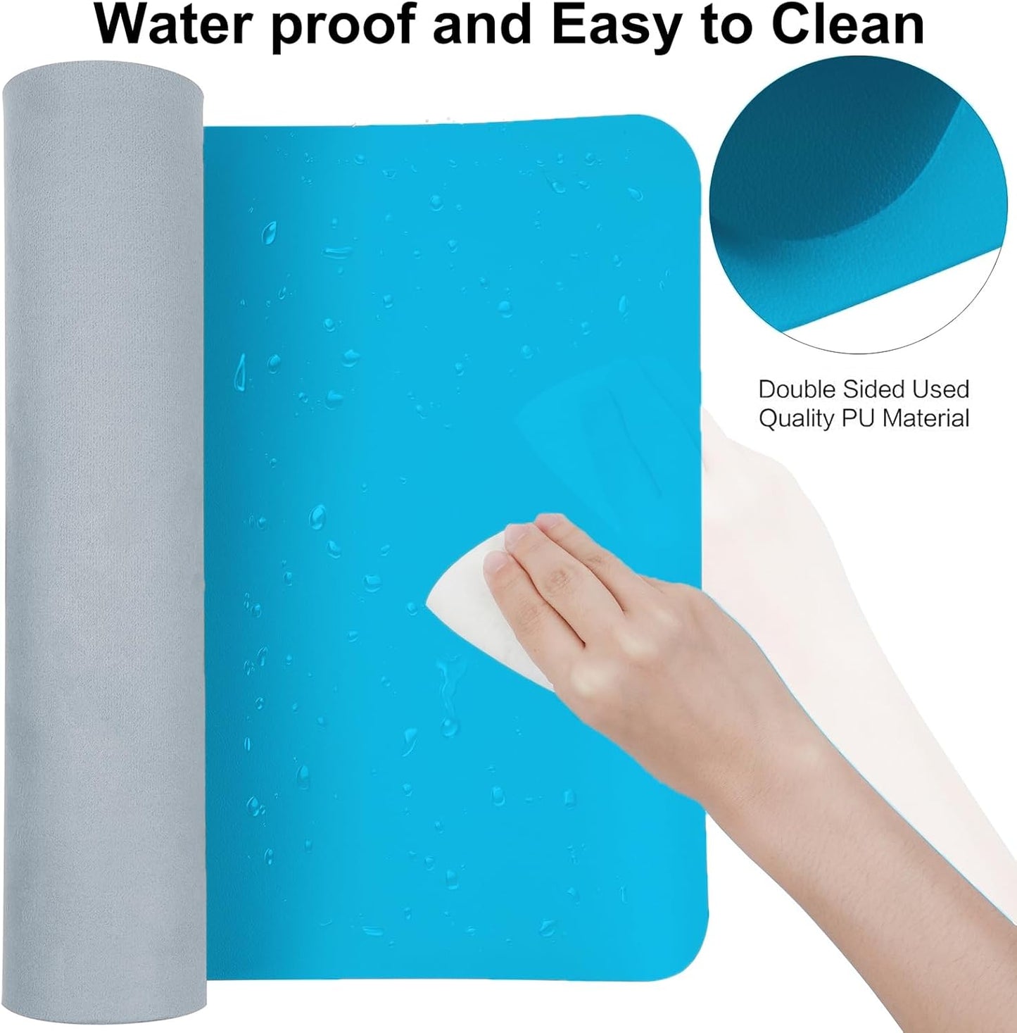 Boutilon Leather Desk Pad Protector,Non-Slip Mouse Pad,Laptop Desk Pad,Office Mouse Mat,Waterproof Leather Desk Blotter,Desk Writing Pad for Office and Home (M-Blue,30"x14")