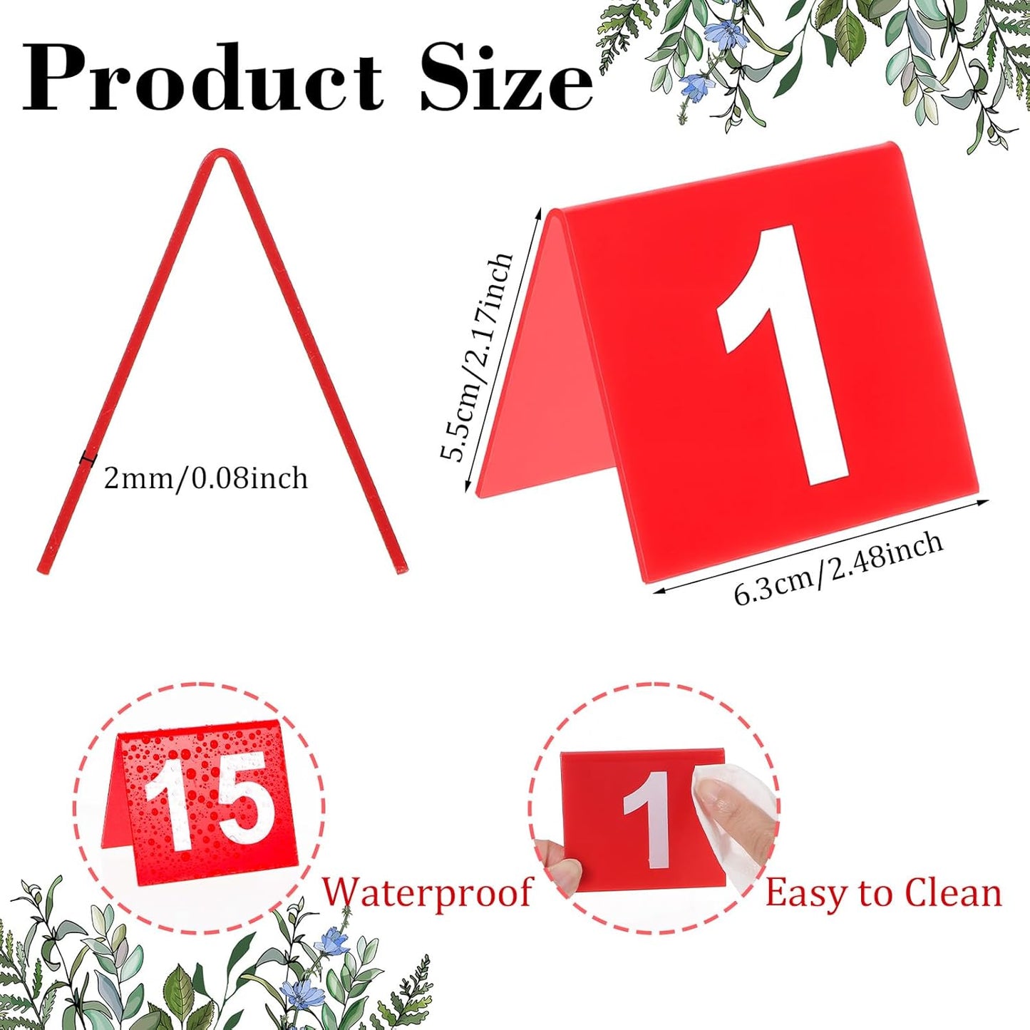 Table Numbers 1-25 Acrylic Double Side Numbered Table Tents Plastic Restaurant Wedding Numbers Cards Signs for Party Banquets Wedding Reception (Red, White)