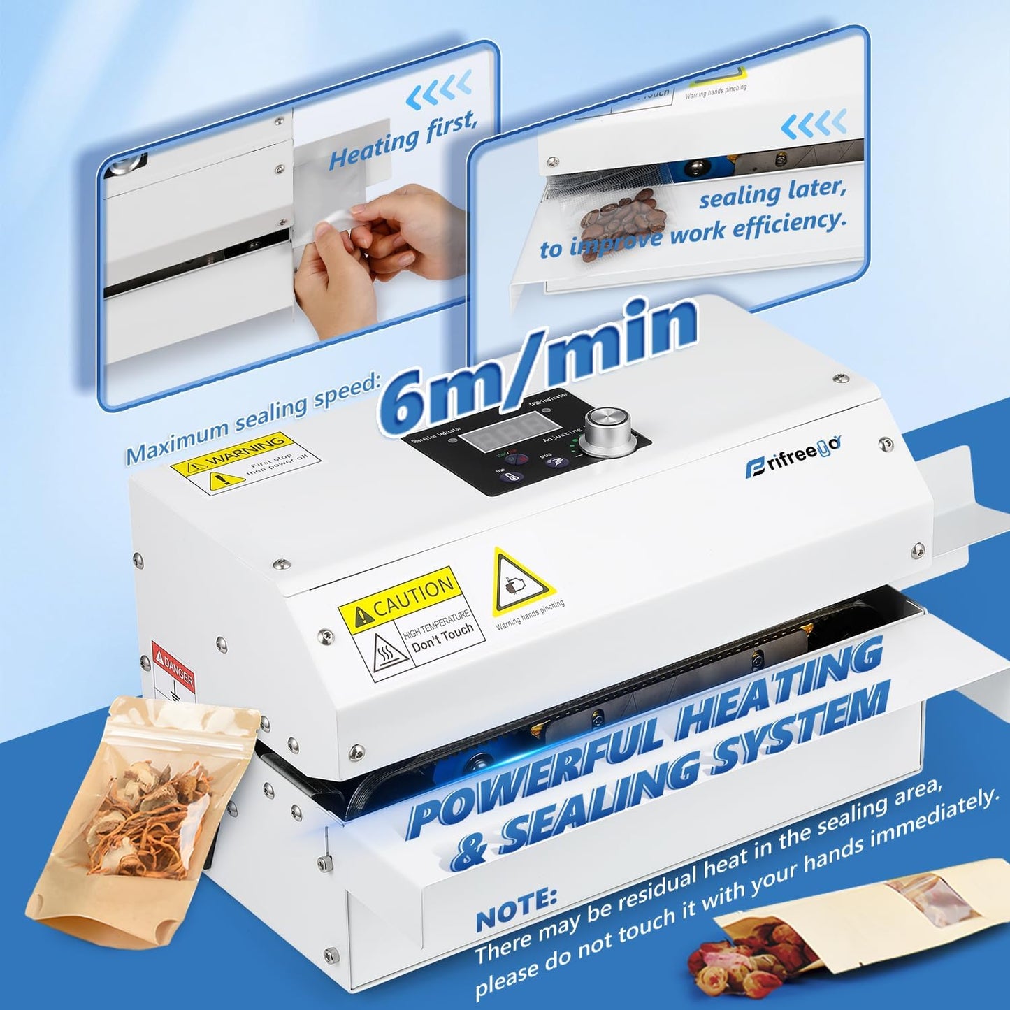 Automatic Band Sealer Continuous Heat Bag Sealing Machine, Heavy Duty Horizontal Bag Sealing Machine with Temp&Speed Adjustment, for Kinds of Heat Sealable Bags, Desktop White