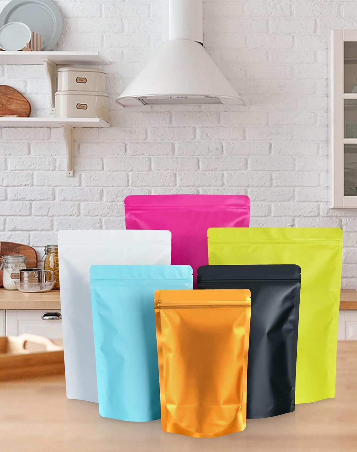 100 Pack Resealable Stand Up Bags,7.9" x 11.8" Smell Proof Pouch Sealable Foil Pouch Bags for Packaging (White)