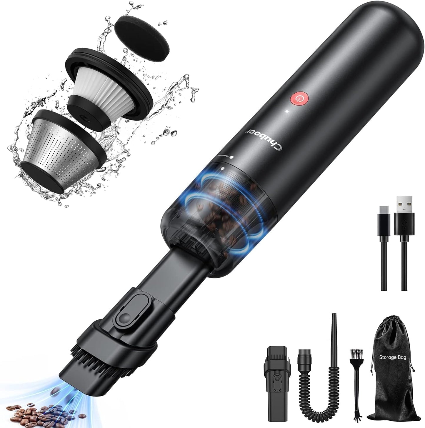 Chuboor Mini Vacuum, Powerful Cordless Rechargeable Hand Held Vacuum for Dust, Sand, Crumbs - Ultra-Light Portable for Home, Car - Black