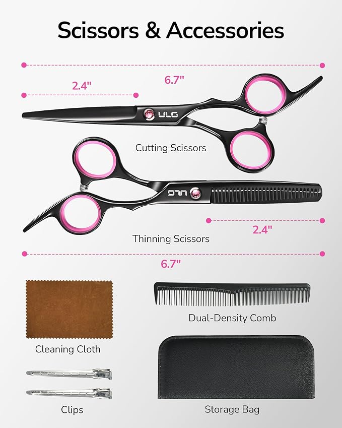 ULG Hair Cutting Scissors Thinning Shears Kit Professional Barber Hairdressing - Image 3