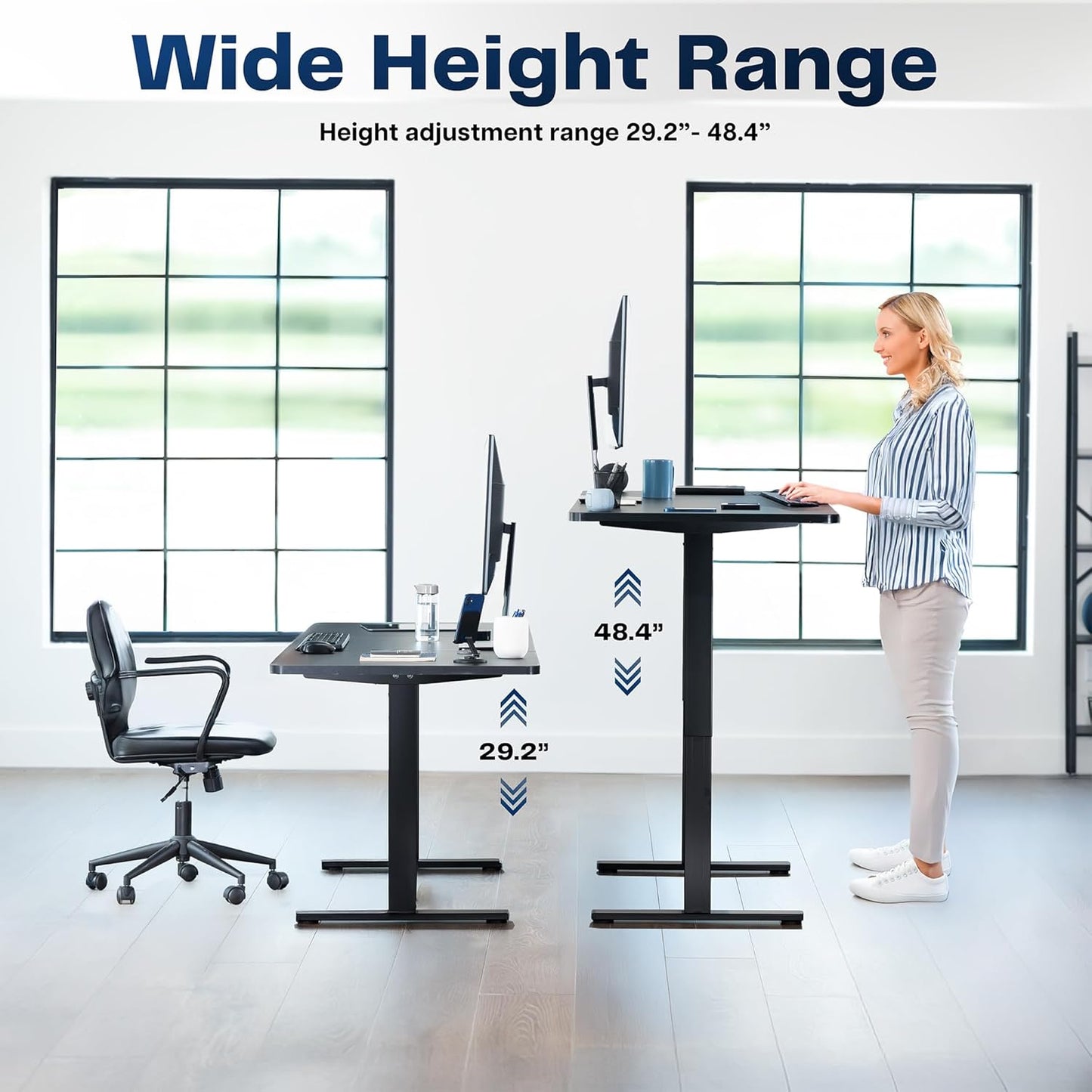 VIVO Electric 55 x 28 in Standing Desk, Memory Height Adjustment, 1B Series, One-Piece Dark Walnut Top, Black Frame, DESK-KIT-1B55D