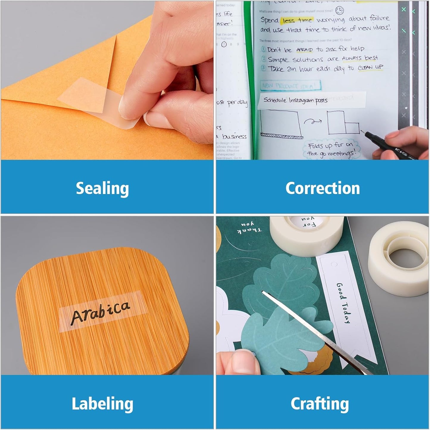 FeFu 96 Rolls Invisible Tape Refills 3/4 Inch X 1000 in, Translucent Tape for Dispenser Refill 1 Inch Core Easy Tear
