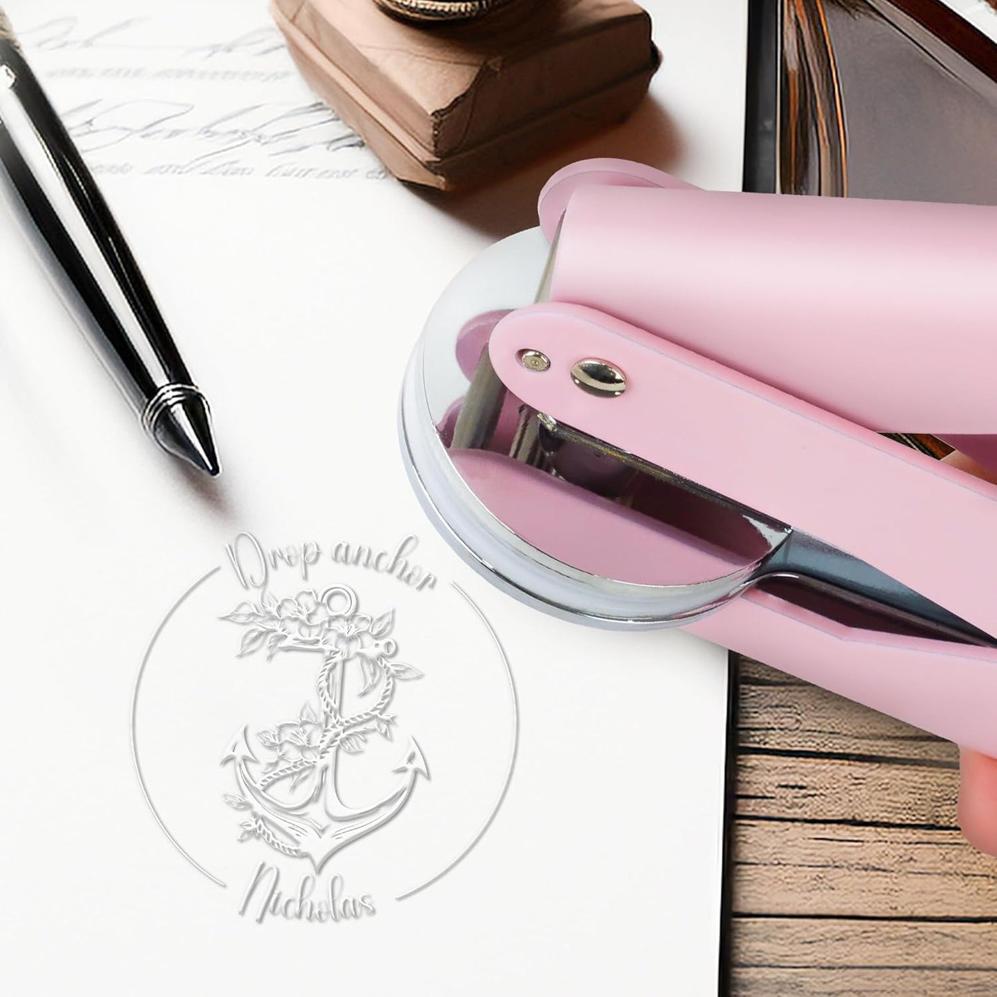 Book Embosser Custom Embosser Stamp with Your Name or Design Personalized Library Embosser Stamp Customized Books Business Cards Paper Documents Notebooks etc. (25)