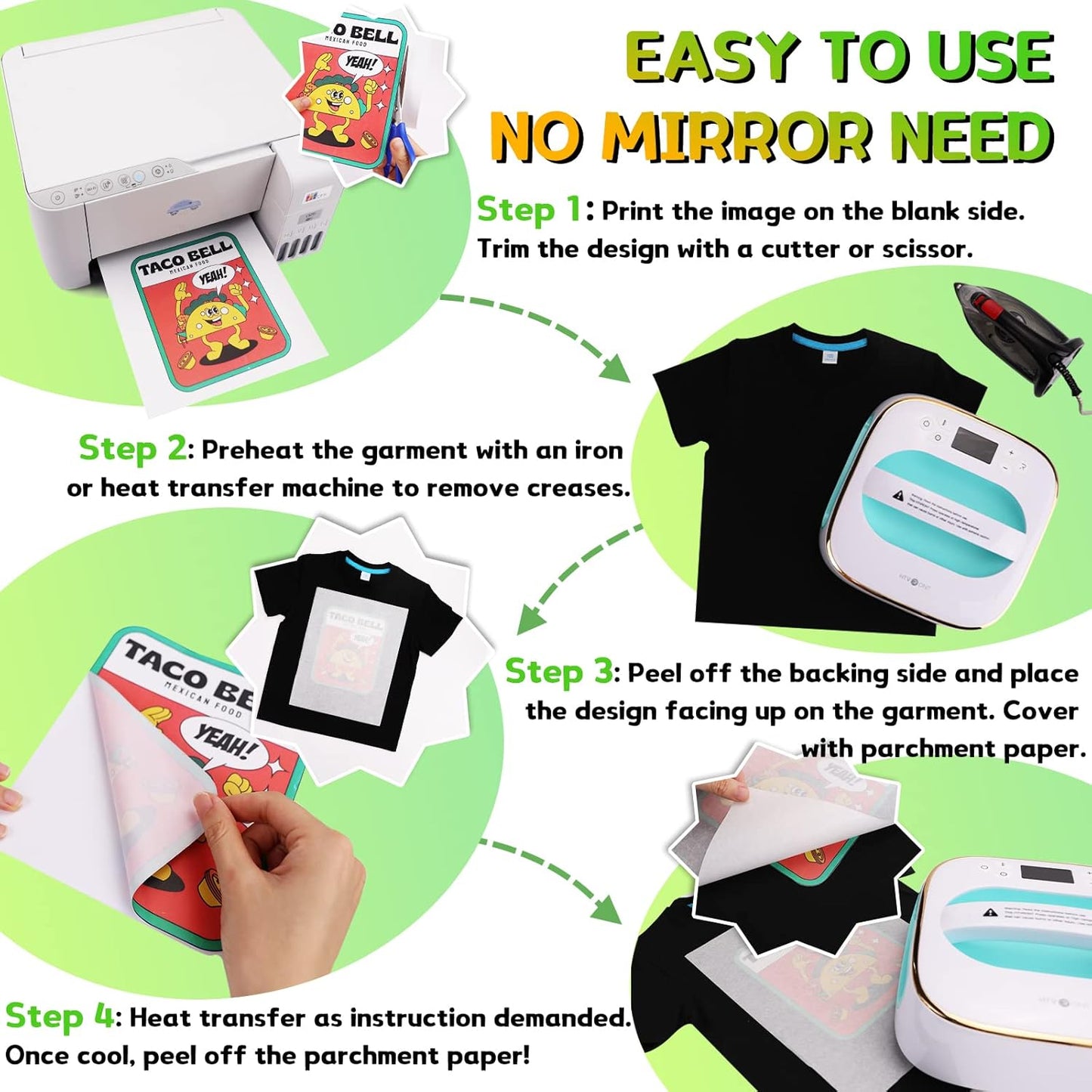 HTVRONT Iron on Transfer Paper for Dark T Shirts -50 Sheets 8.5x11" Heat Transfer Paper for Inkjet & Laser Printer, Stretchable & Durable Printable Heat Transfer Vinyl, Easy to Use